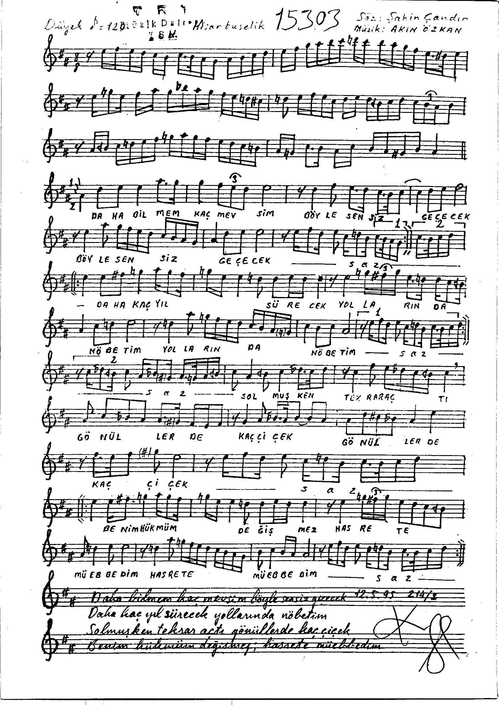 Hisâr-Bûselik - Şarkı - Akın Özkan - Sayfa 1