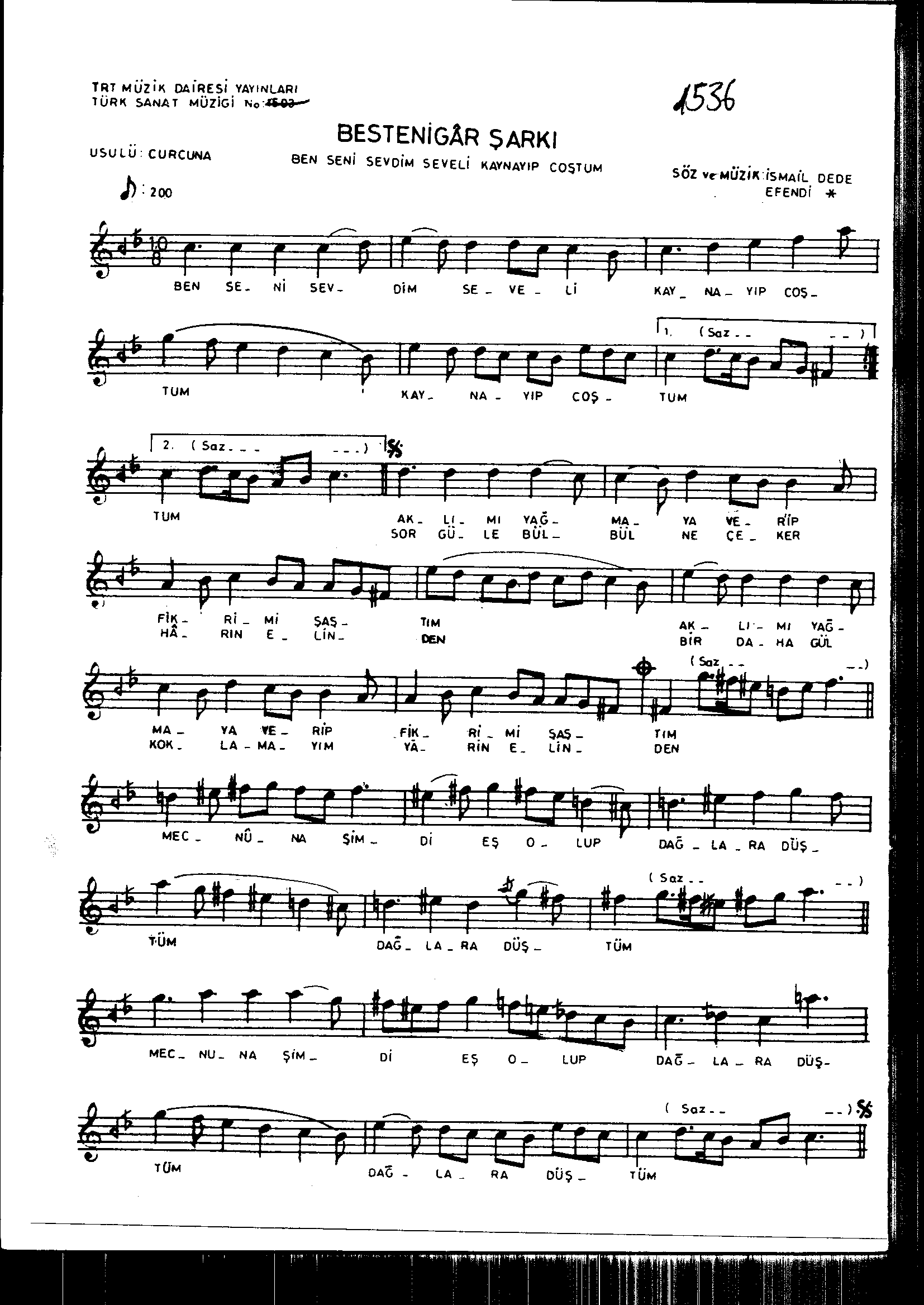Bestenigâr - Şarkı - Dede Efendi - Sayfa 1
