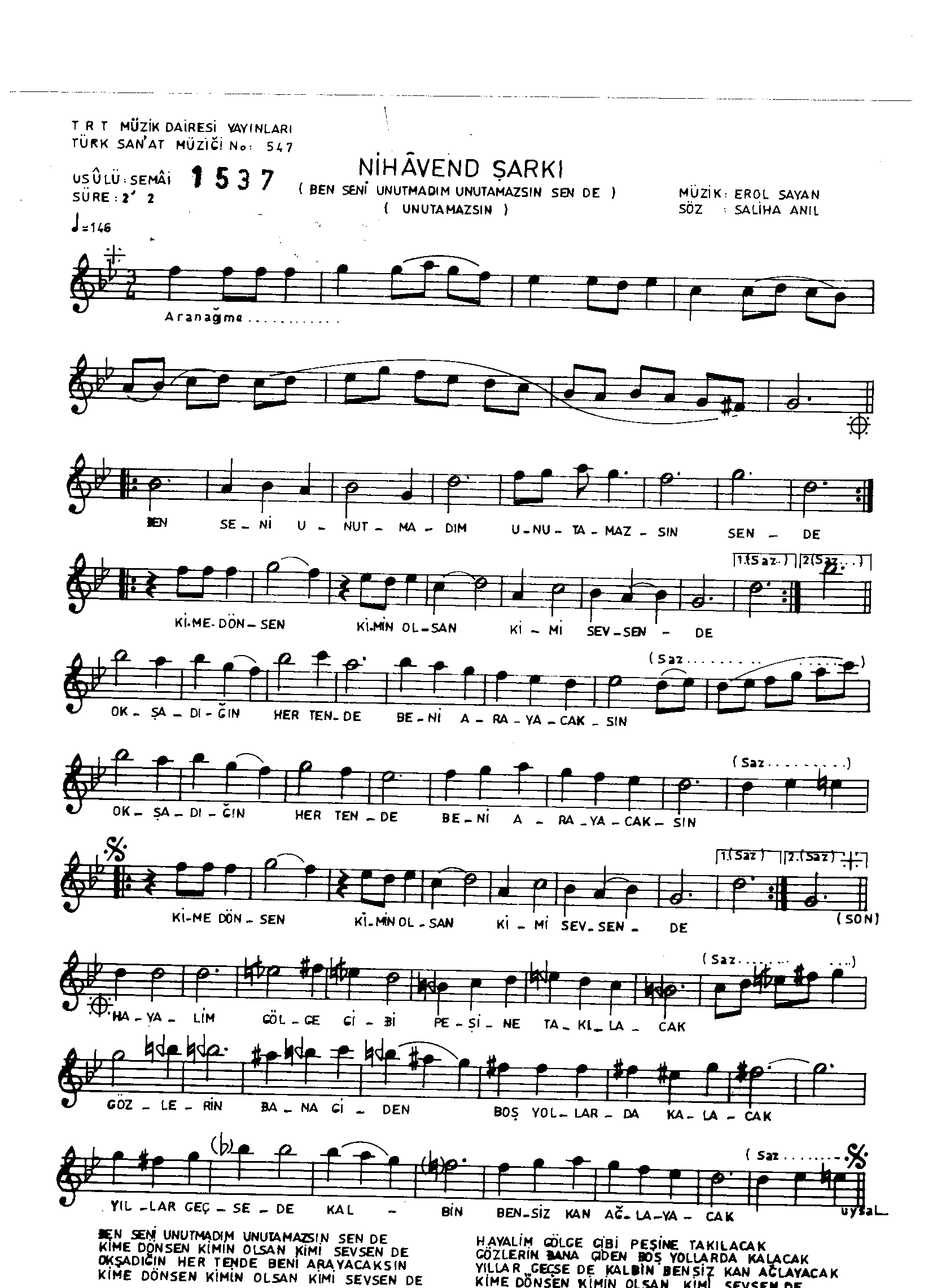 Nihâvend - Şarkı - Erol Sayan - Sayfa 1