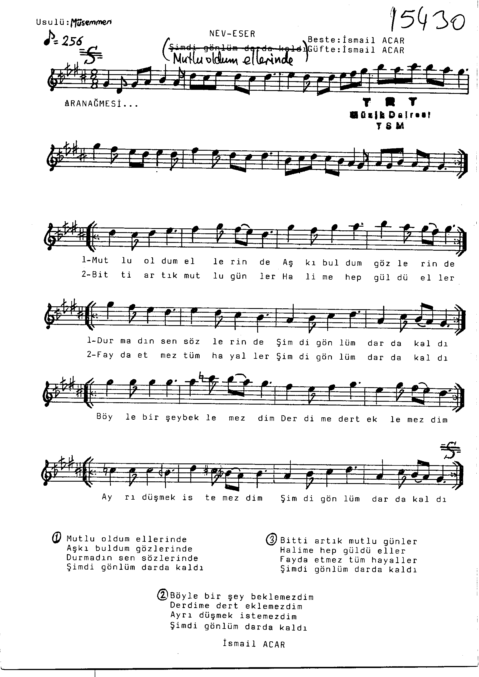 Nev-Eser - Şarkı - İsmail Acar - Sayfa 1