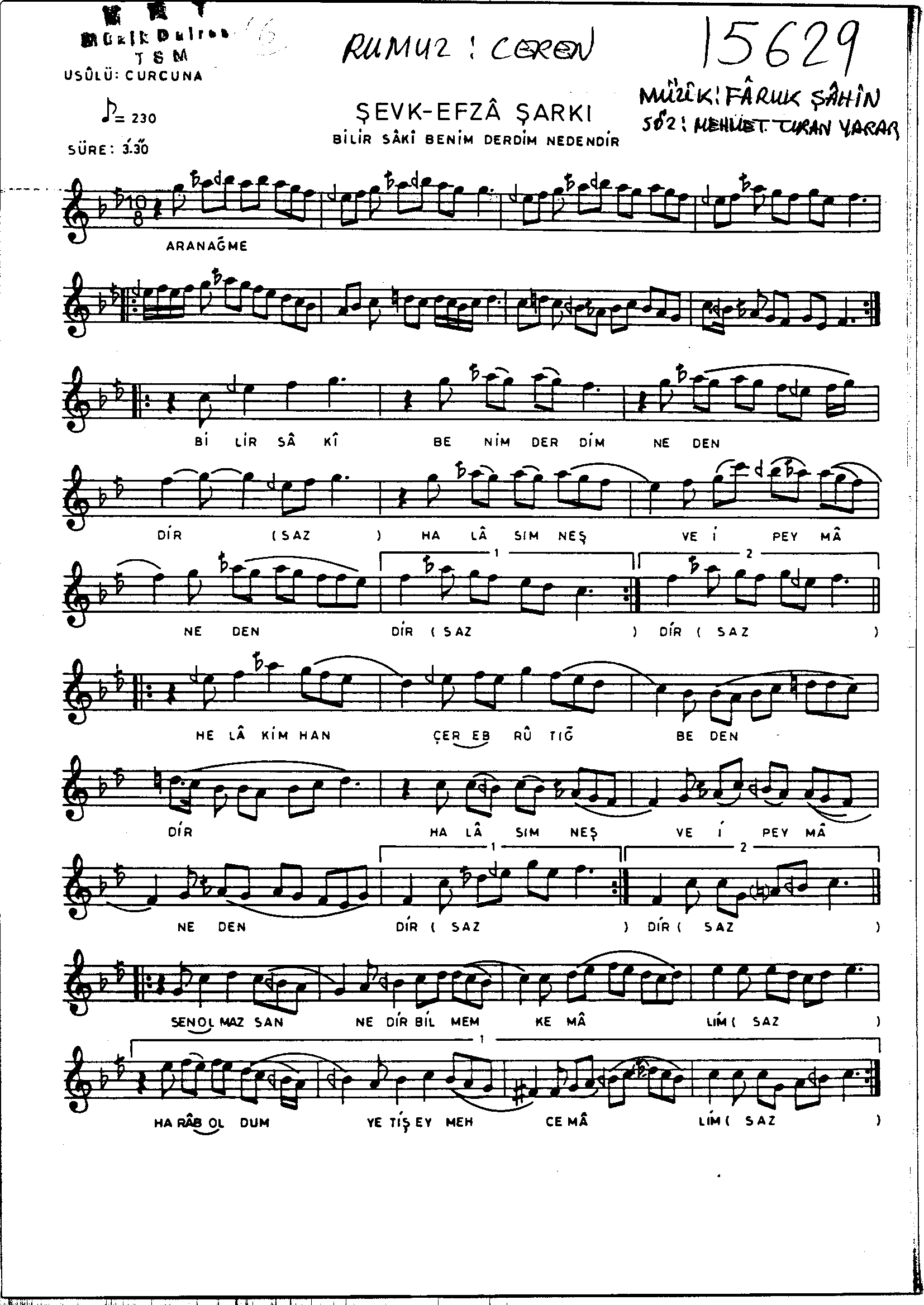 Şevk-Efzâ - Şarkı - Faruk Şahin - Sayfa 1