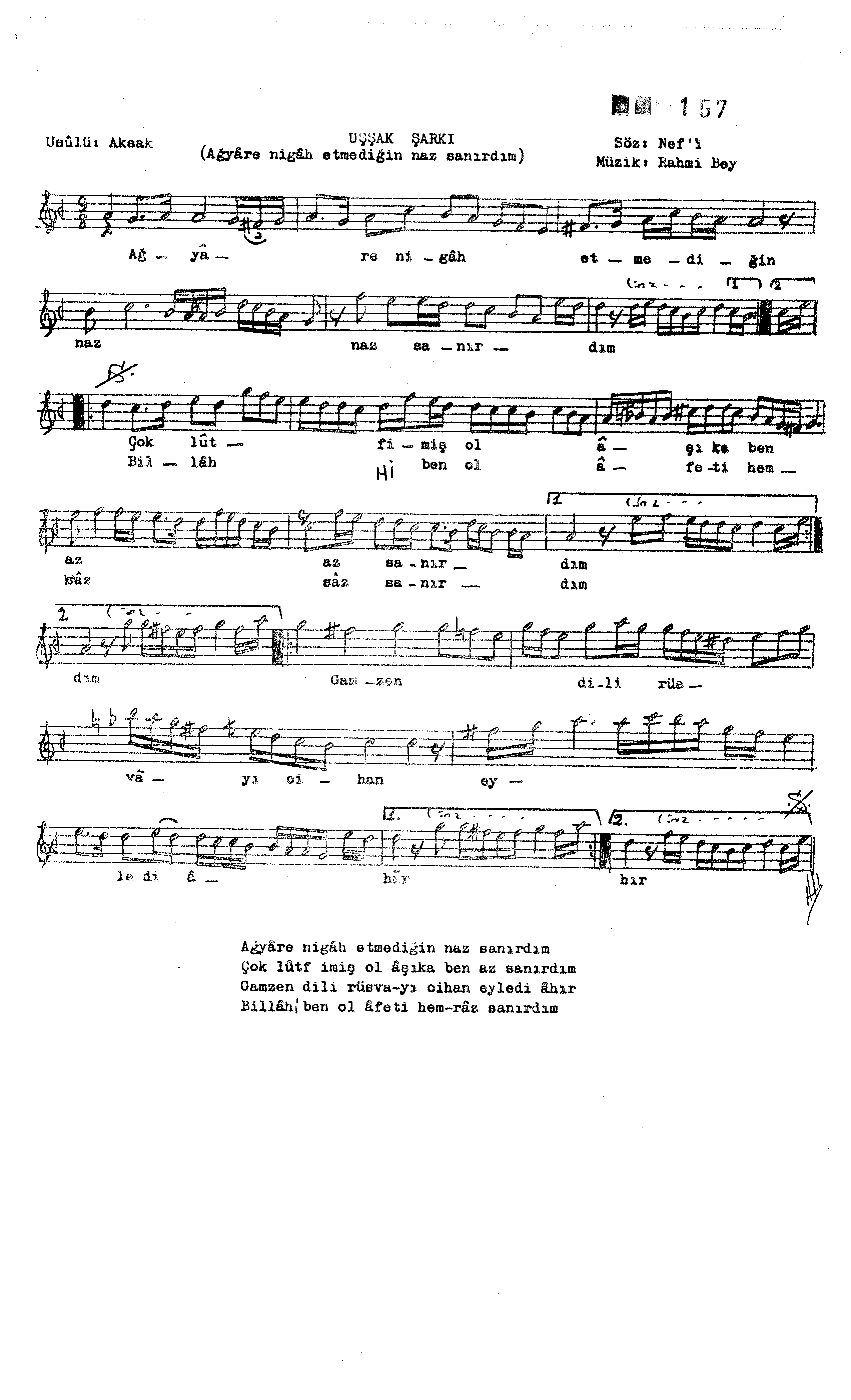 Uşşak - Şarkı - Rahmi Bey - Sayfa 1