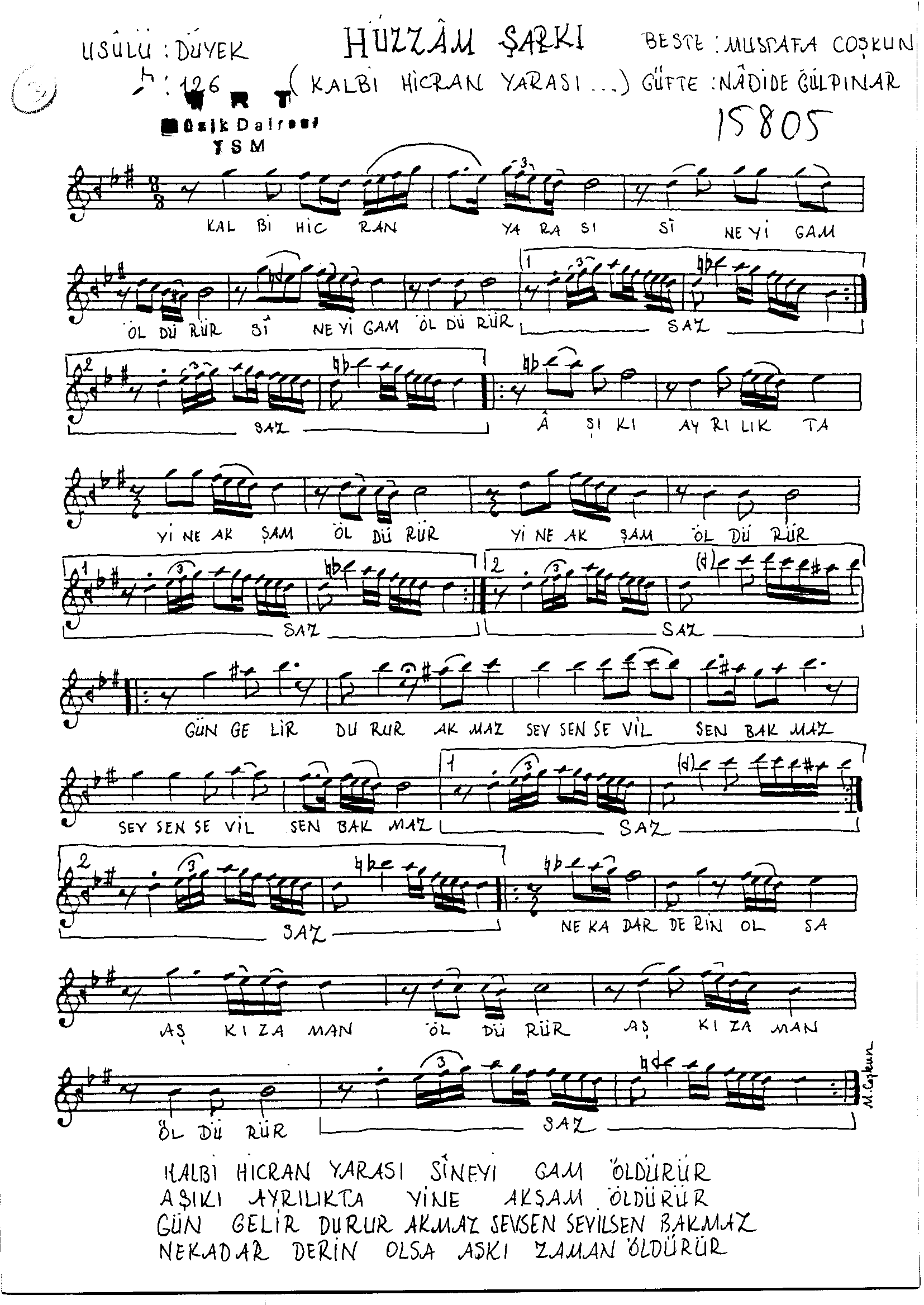 Hüzzâm - Şarkı - Mustafa Coşkun - Sayfa 1