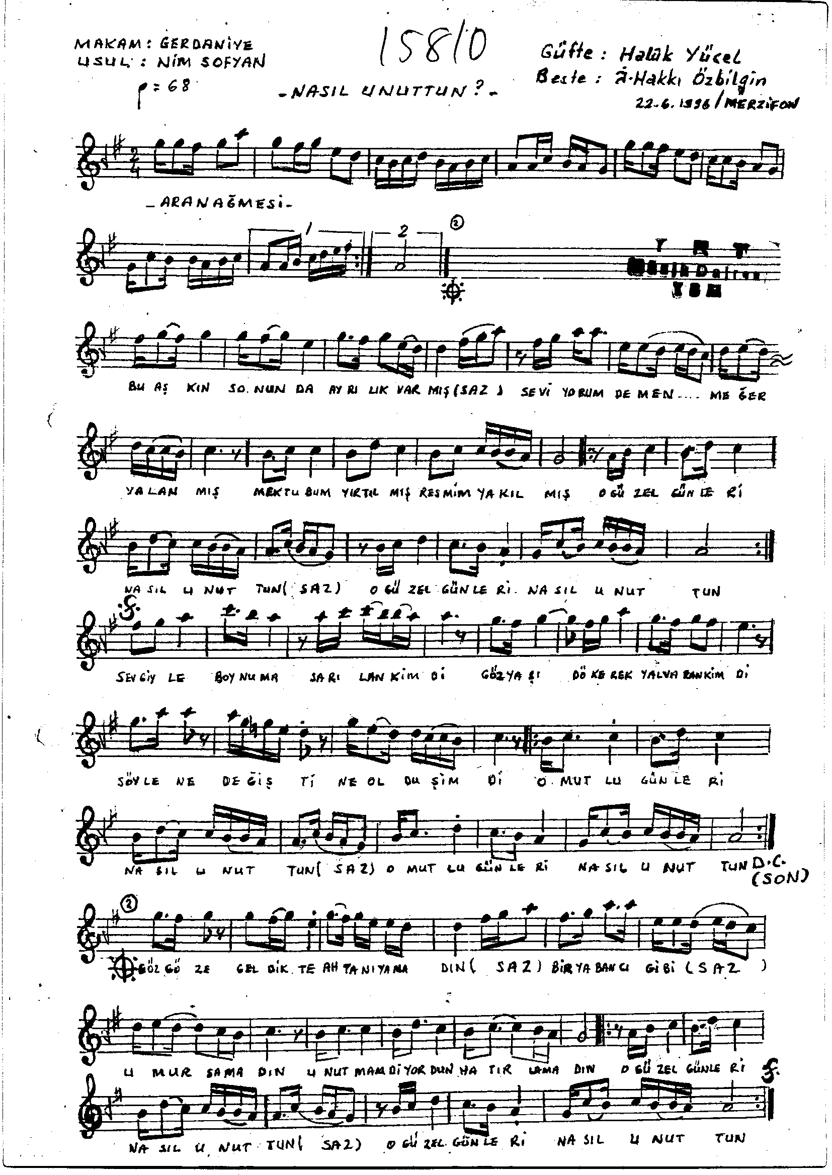 Gerdâniye - Şarkı - İsmail Hakkı Özbilgin - Sayfa 1