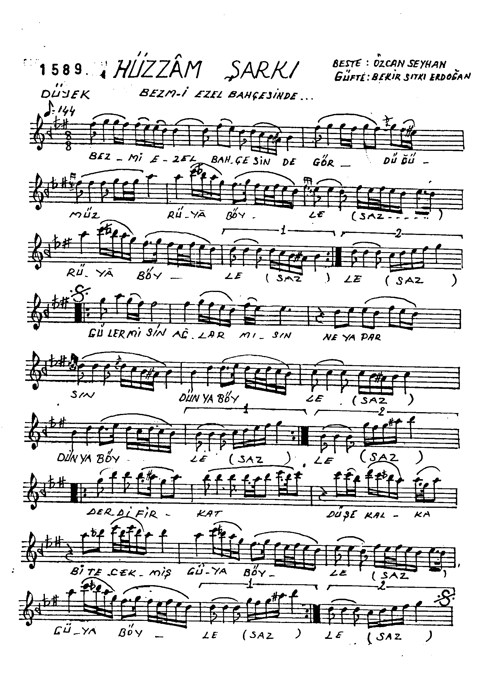 Hüzzâm - Şarkı - Özcan Seyhan - Sayfa 1