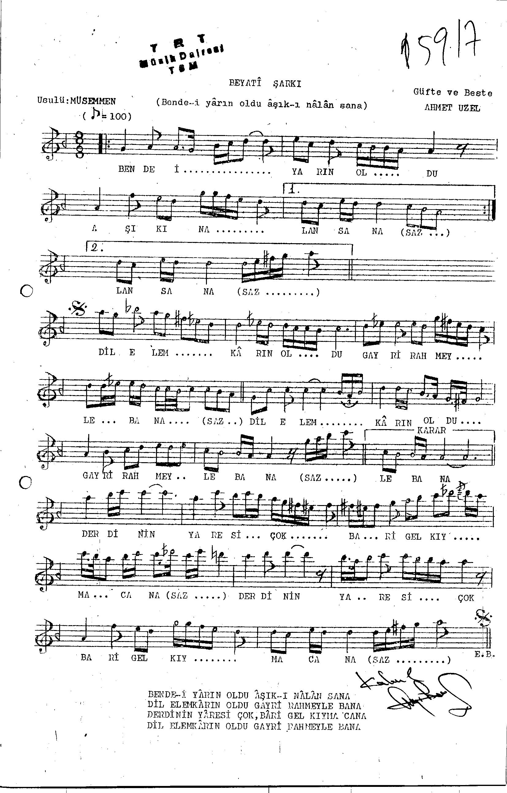 Beyâtî - Şarkı - Ahmet Uzel - Sayfa 1