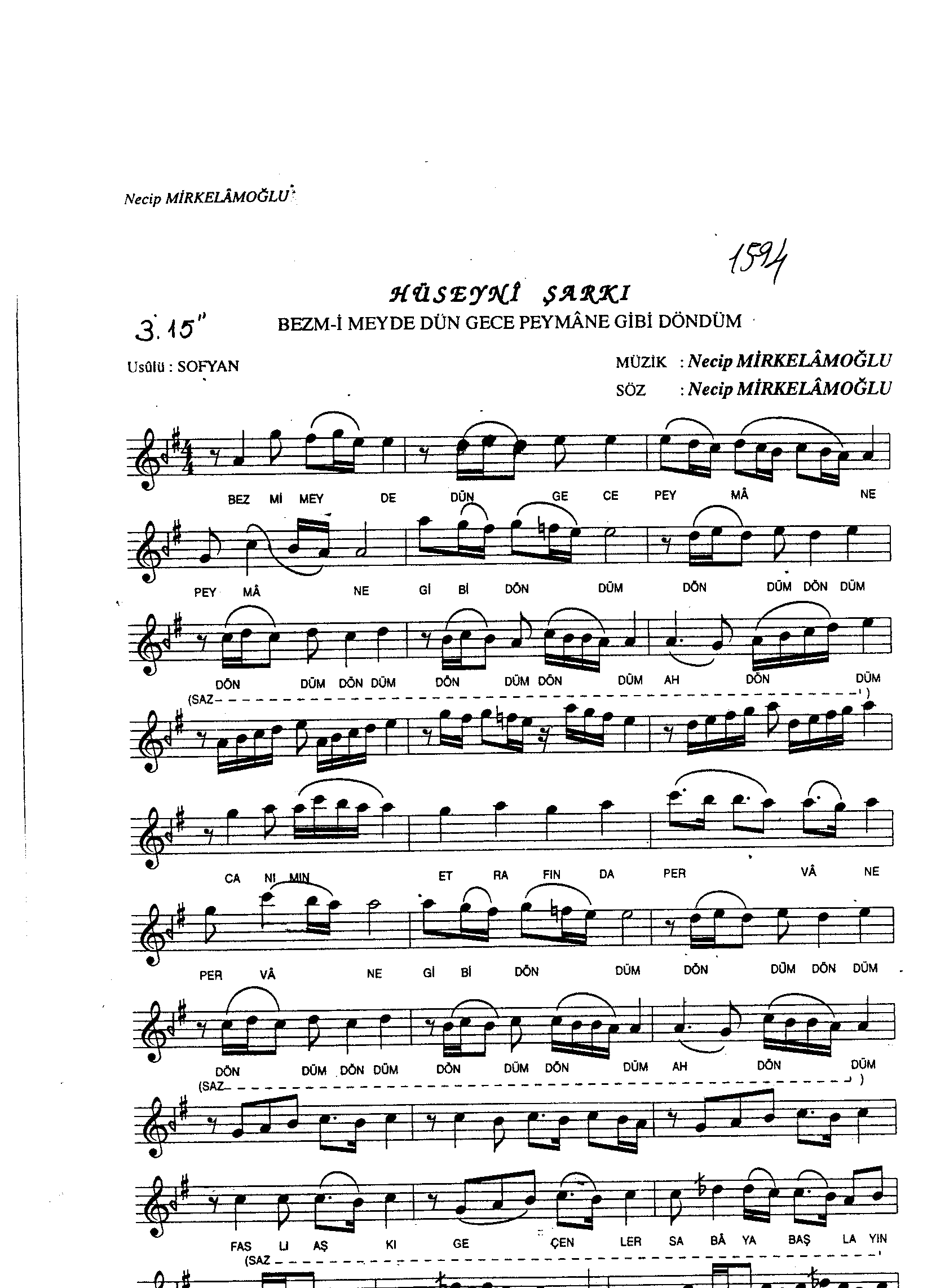 Hüseynî - Şarkı - Necip Mirkelâmoğlu - Sayfa 1