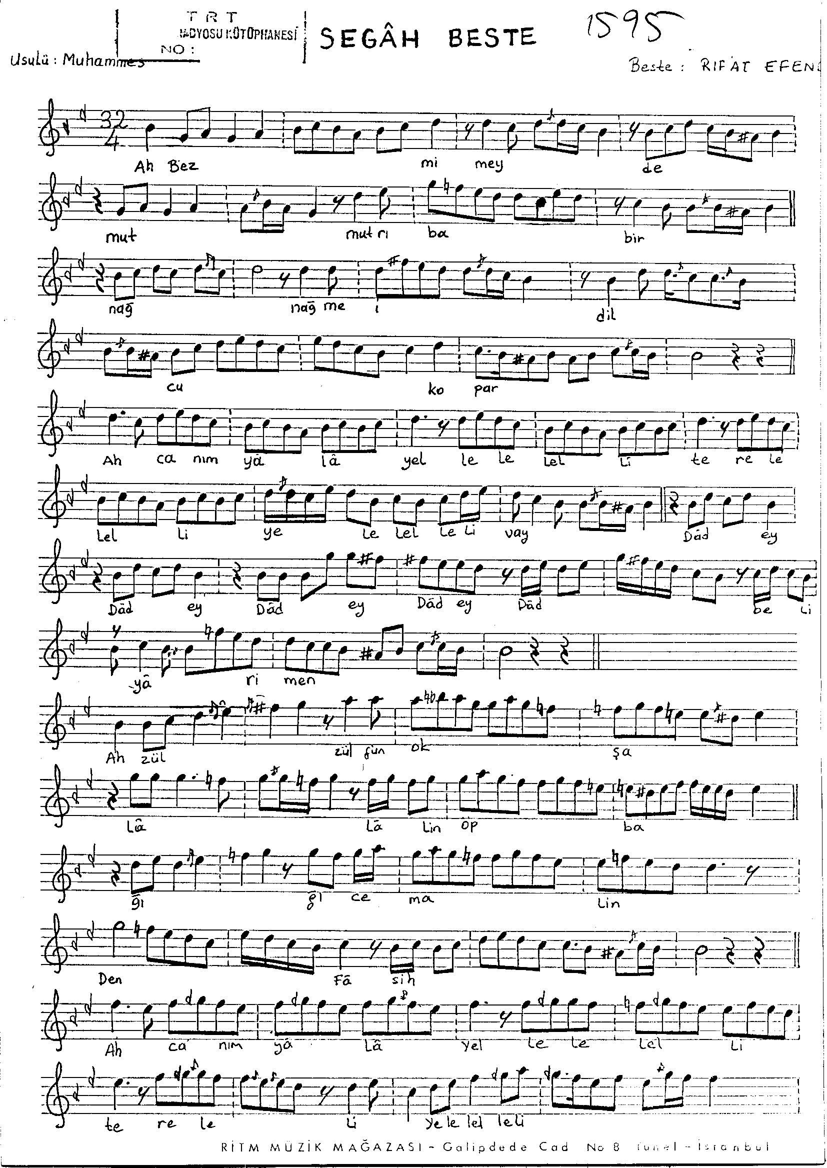 Segâh - Beste - Rif'at Efendi(Hâfız-Molla) - Sayfa 1