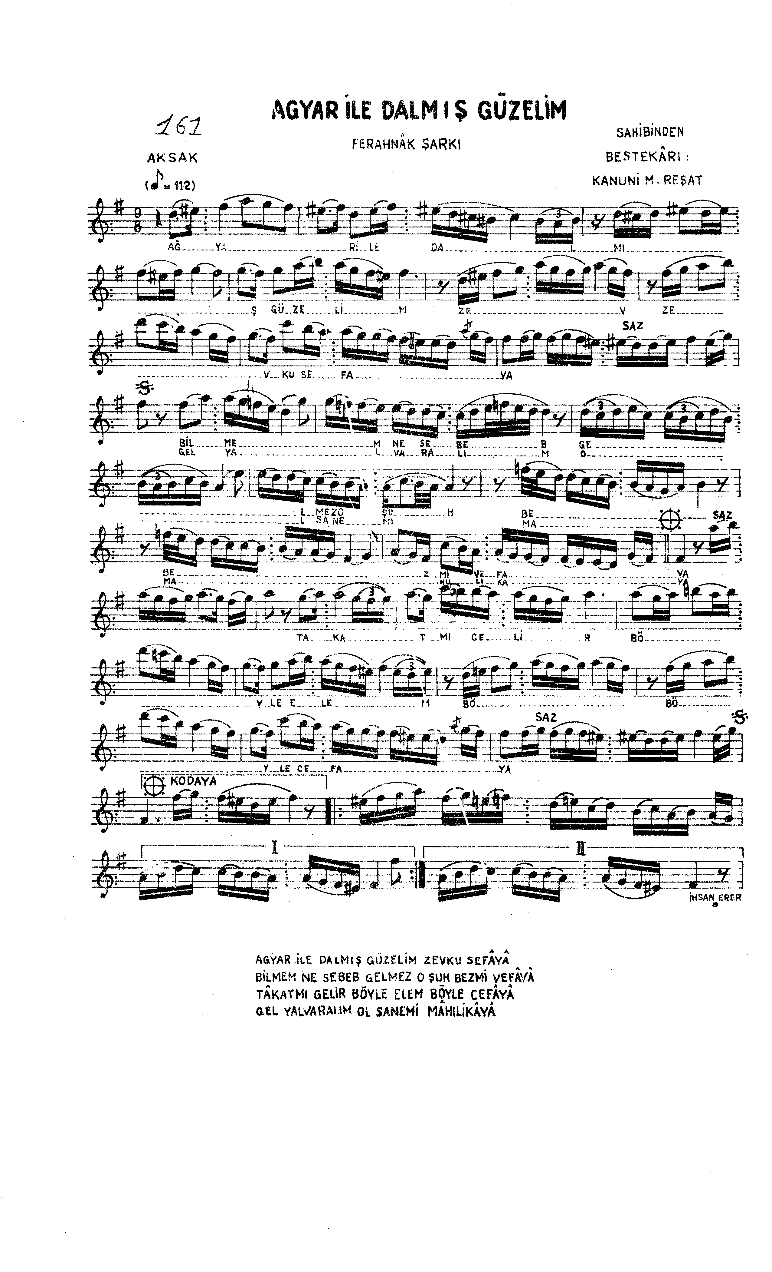 Ferahnâk - Şarkı - Reşat Bey(Kânûnî) - Sayfa 1
