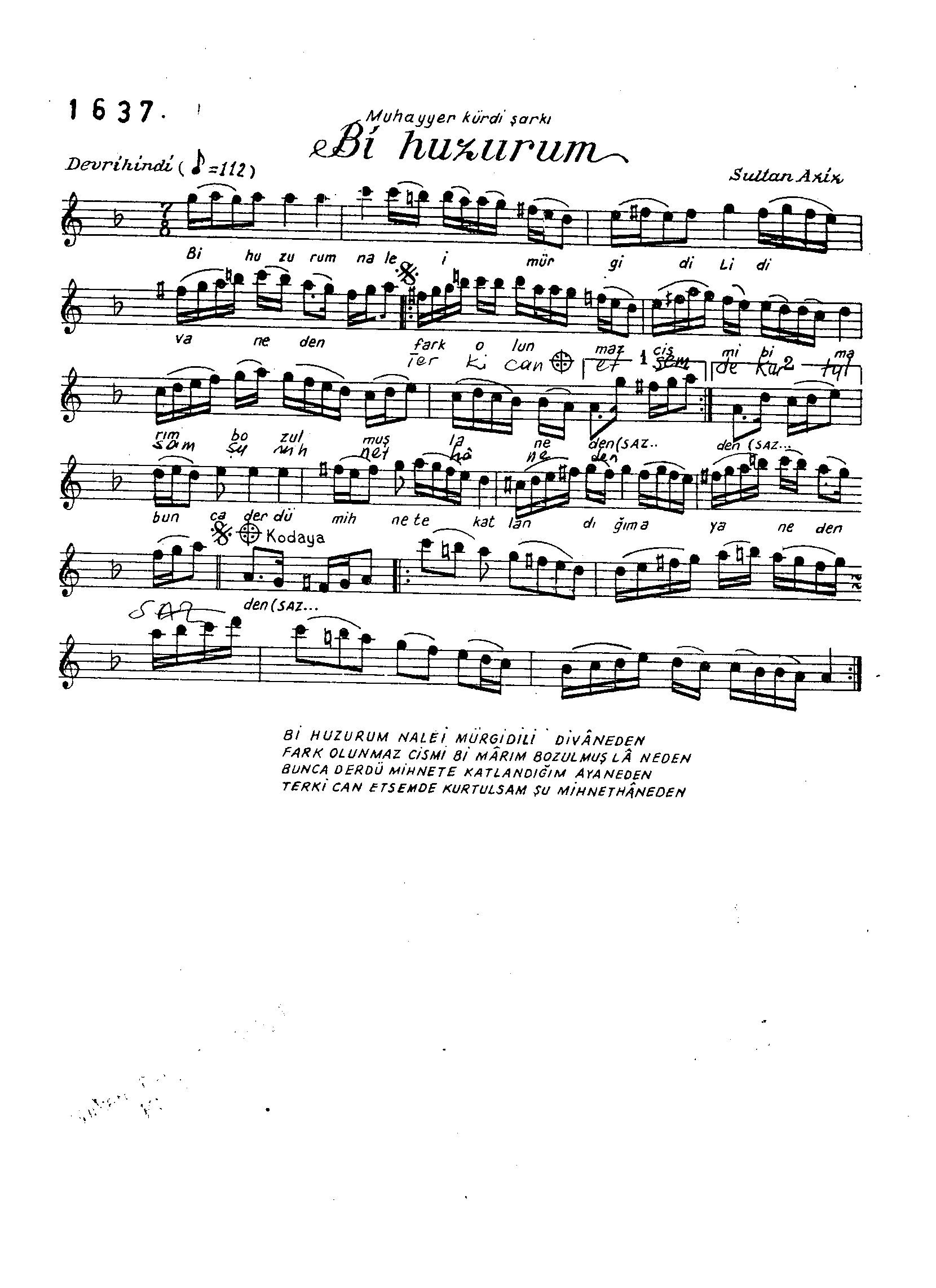 Muhayyer - Şarkı - Abdülaziz Han(Sultan) - Sayfa 1