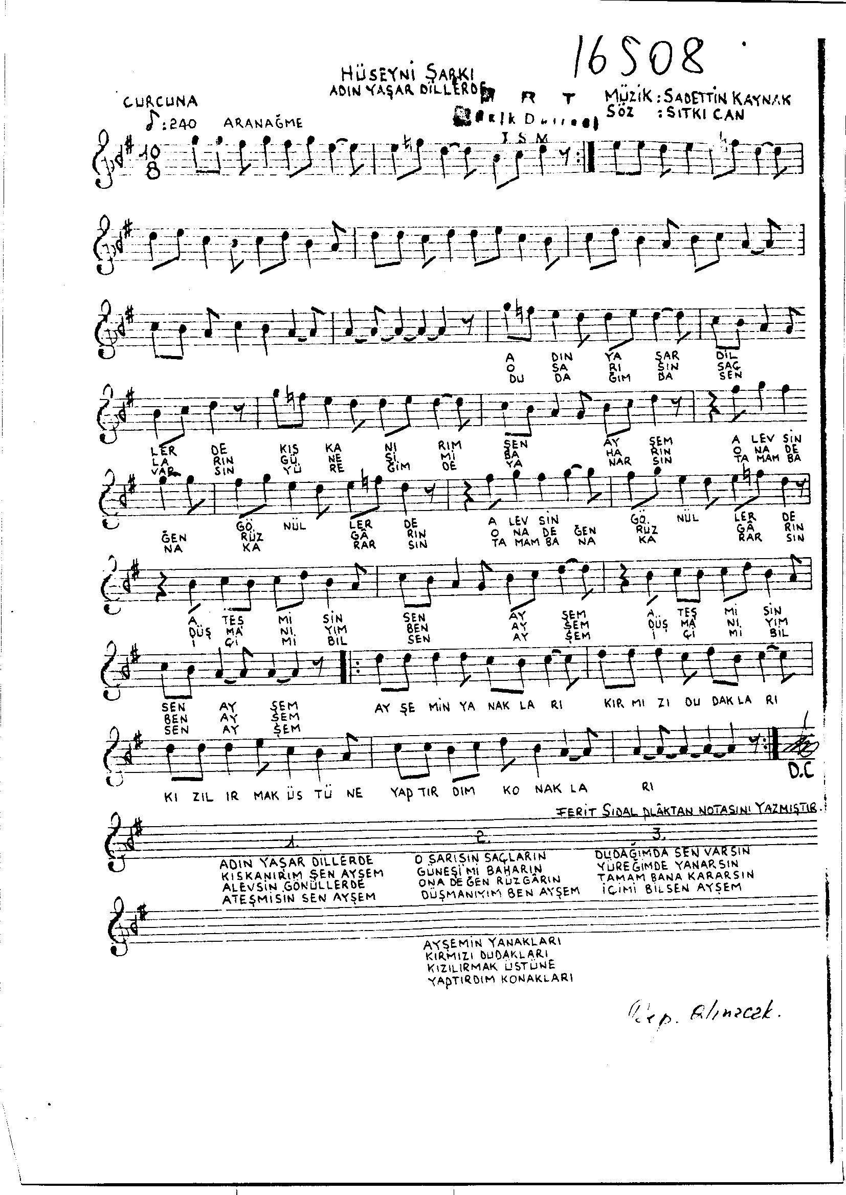 Hüseynî - Şarkı - Sadettin Kaynak - Sayfa 1