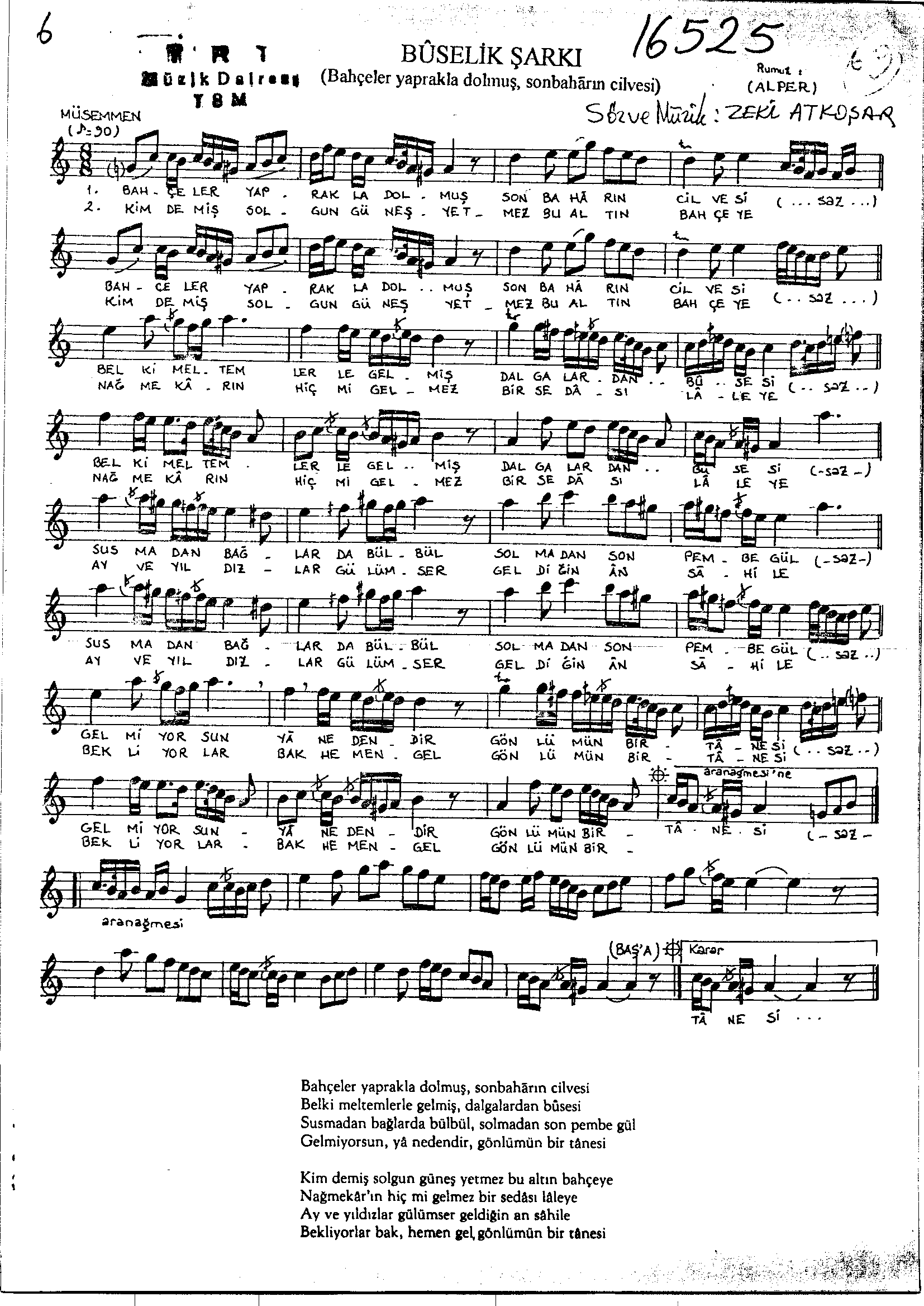 Bûselik - Şarkı - Zeki Atkoşar - Sayfa 1