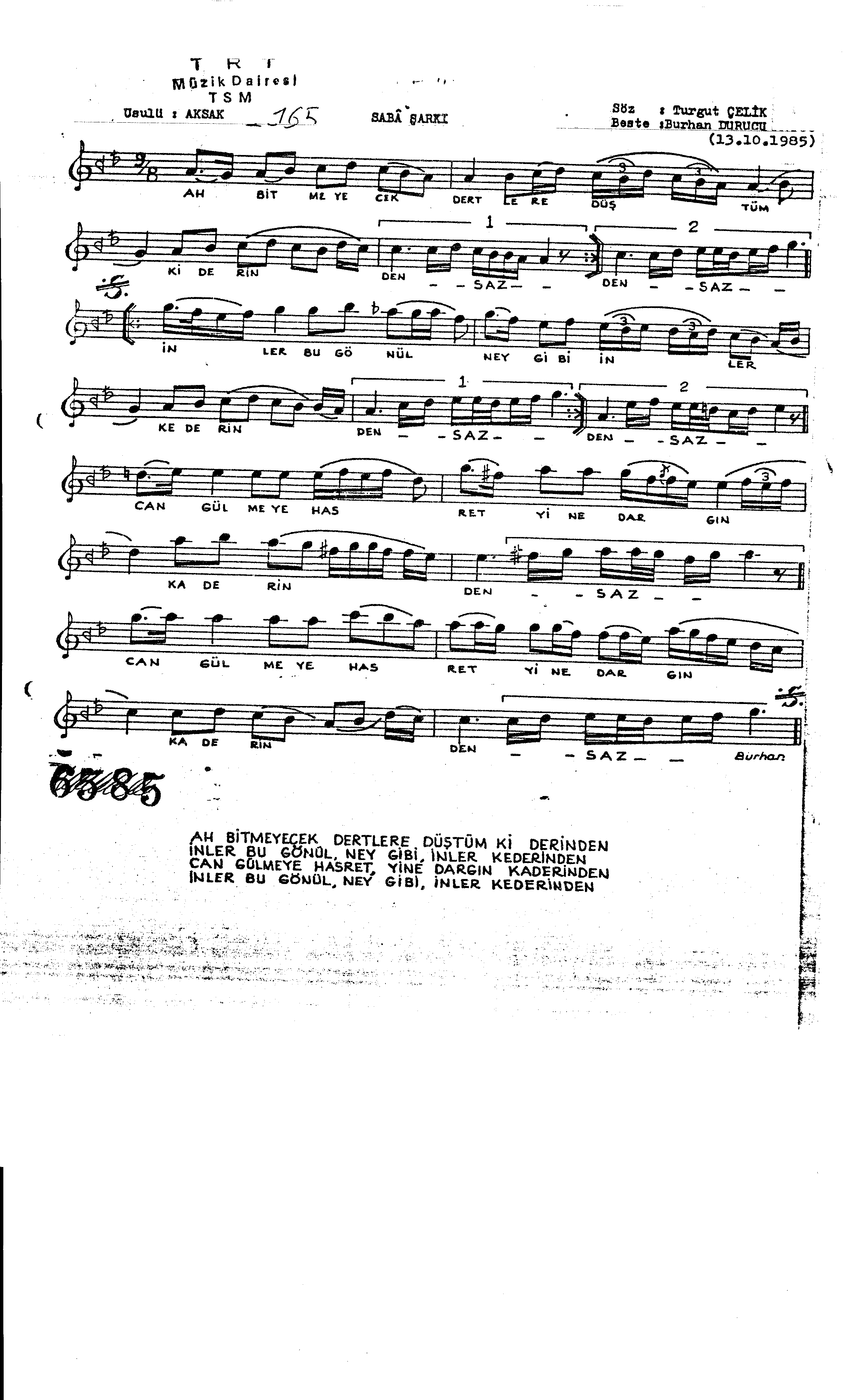 Sabâ - Şarkı - Burhan Durucu - Sayfa 1