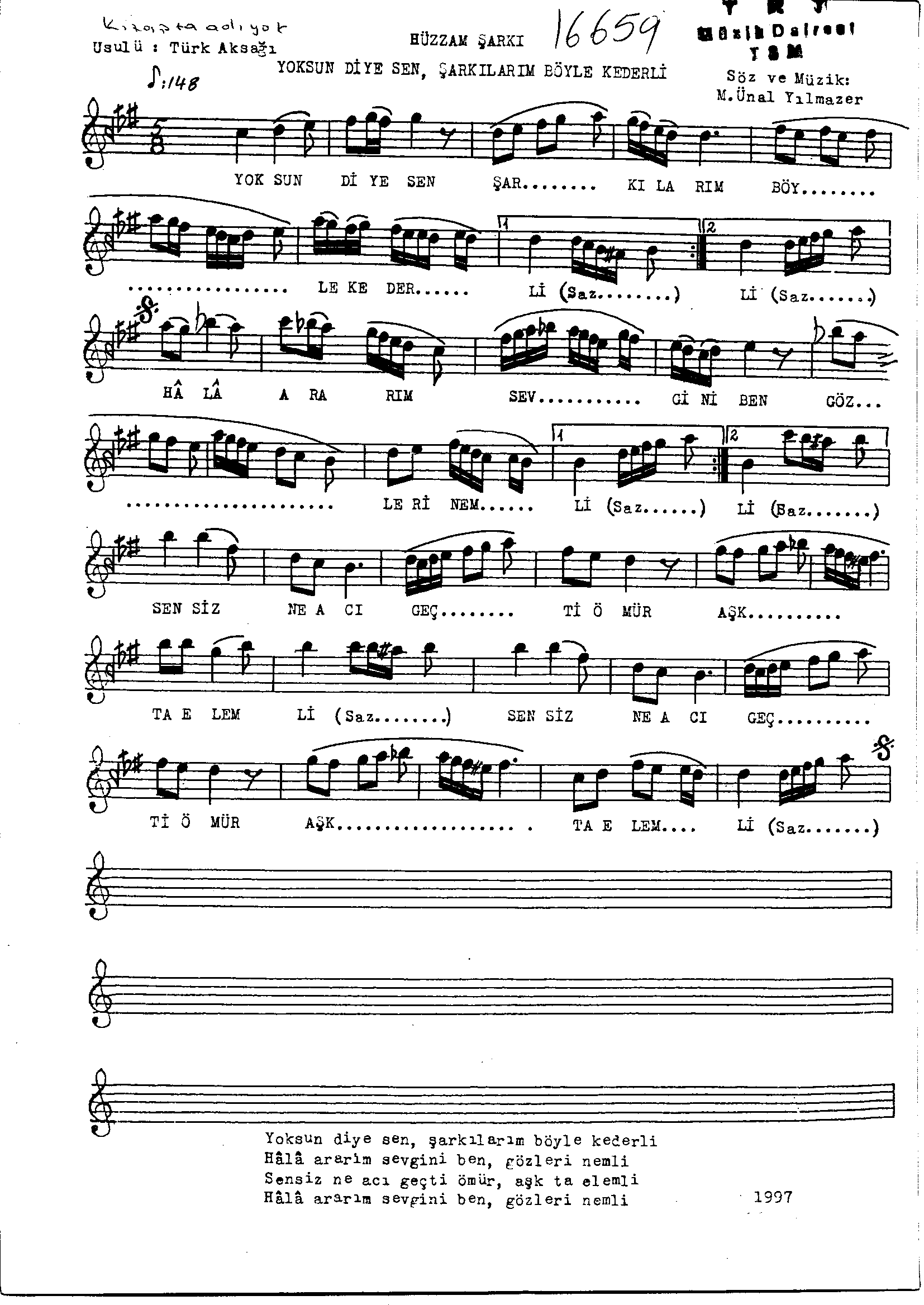 Hüzzâm - Şarkı - Mustafa Ünal Yılmazer - Sayfa 1