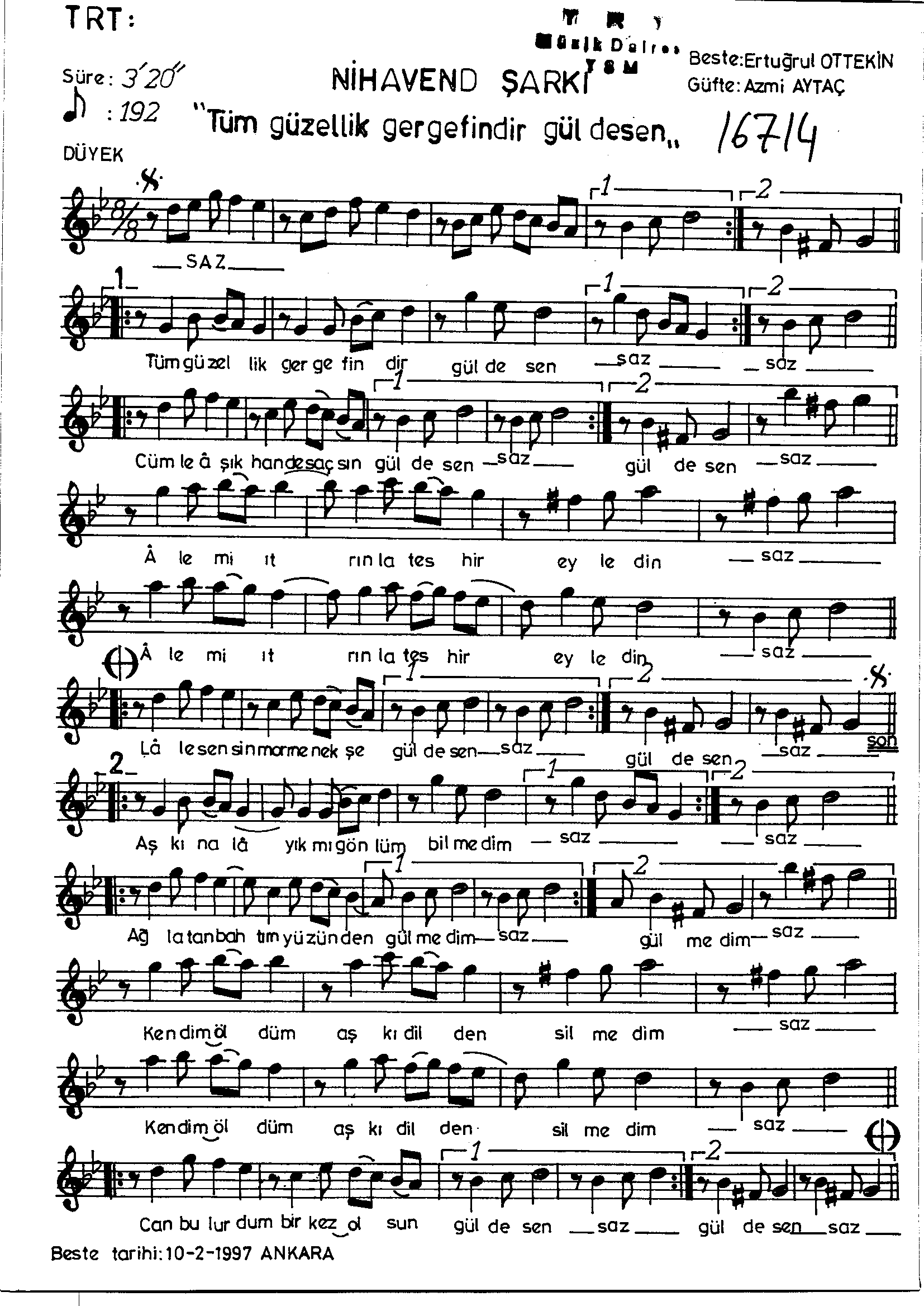Nihâvend - Şarkı - Ertuğrul Ottekin - Sayfa 1