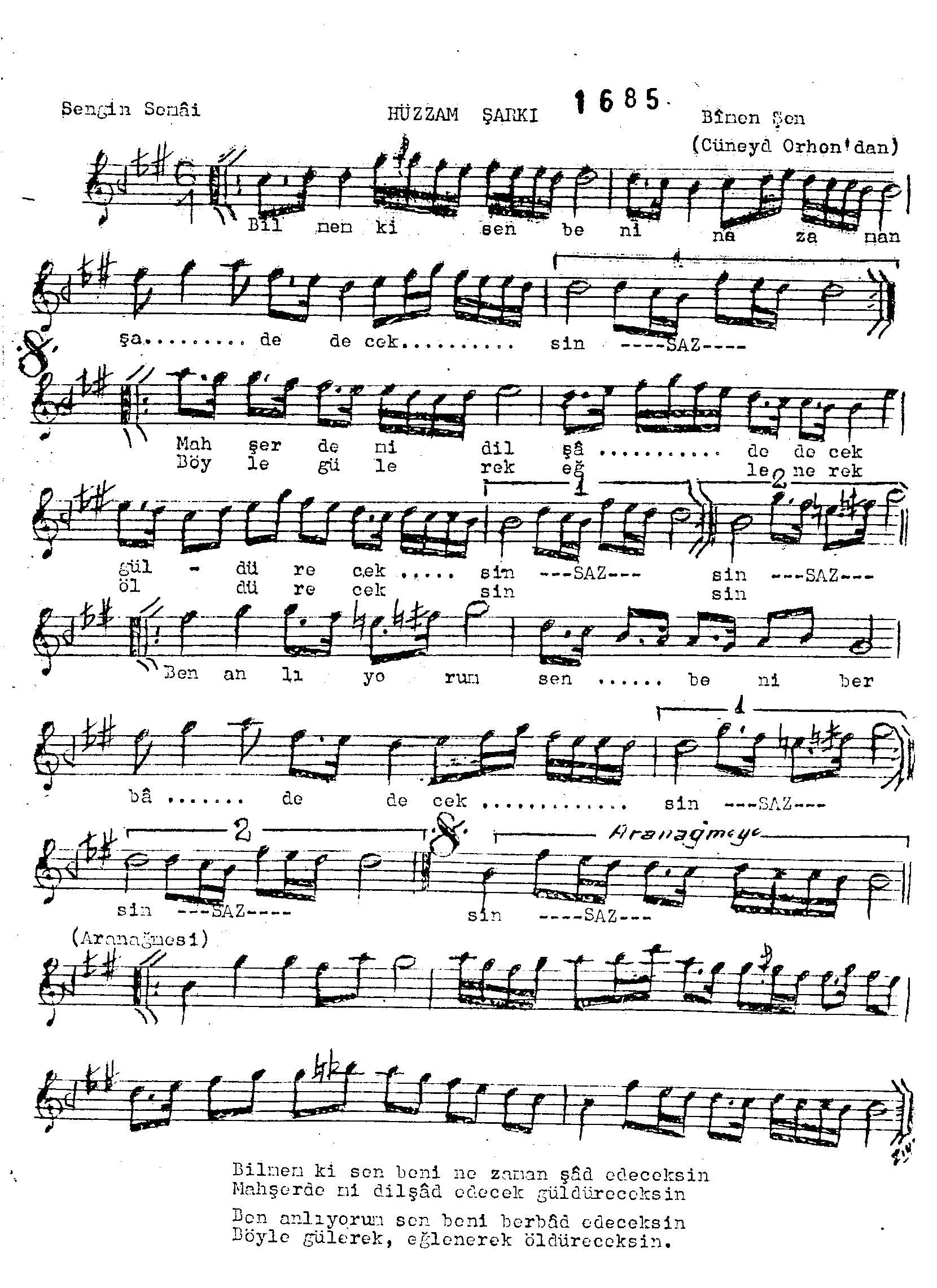 Hüzzâm - Şarkı - Bîmen Şen - Sayfa 1