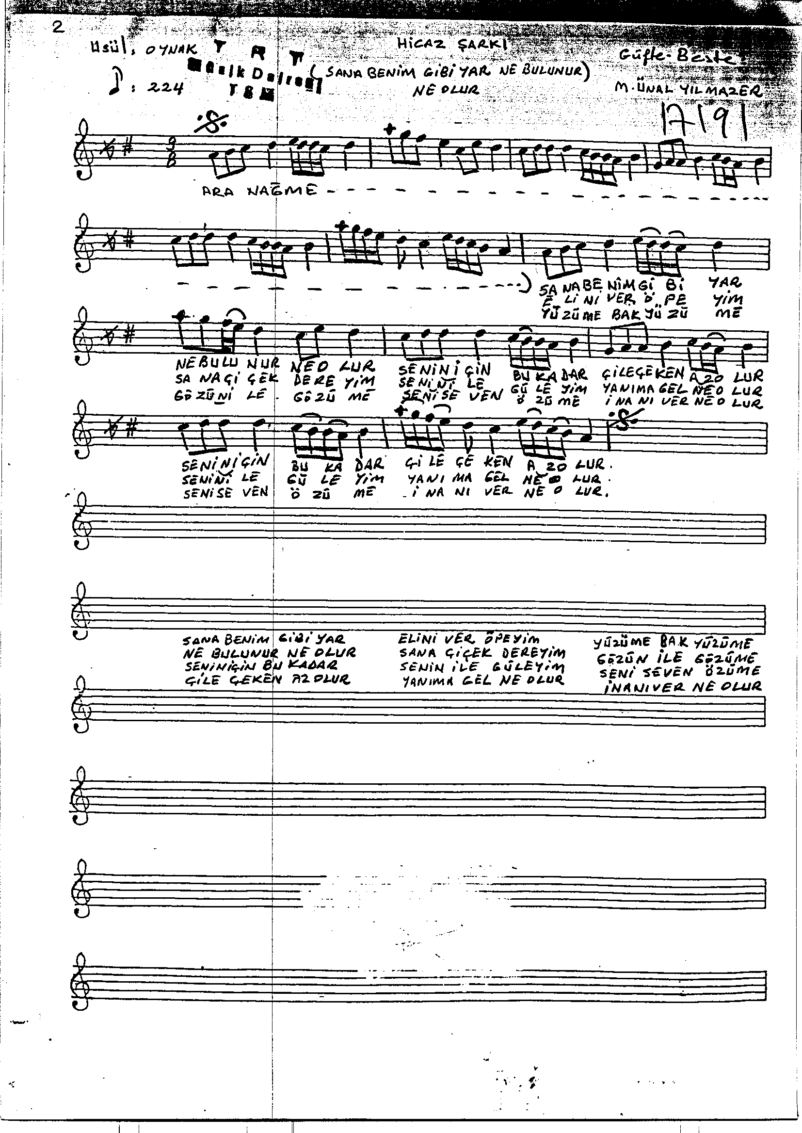Hicâz - Şarkı - Mustafa Ünal Yılmazer - Sayfa 1