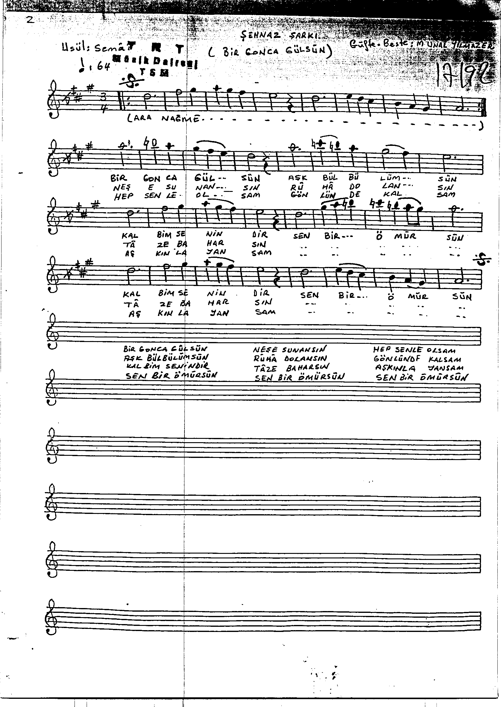 Şehnâz - Şarkı - Mustafa Ünal Yılmazer - Sayfa 1