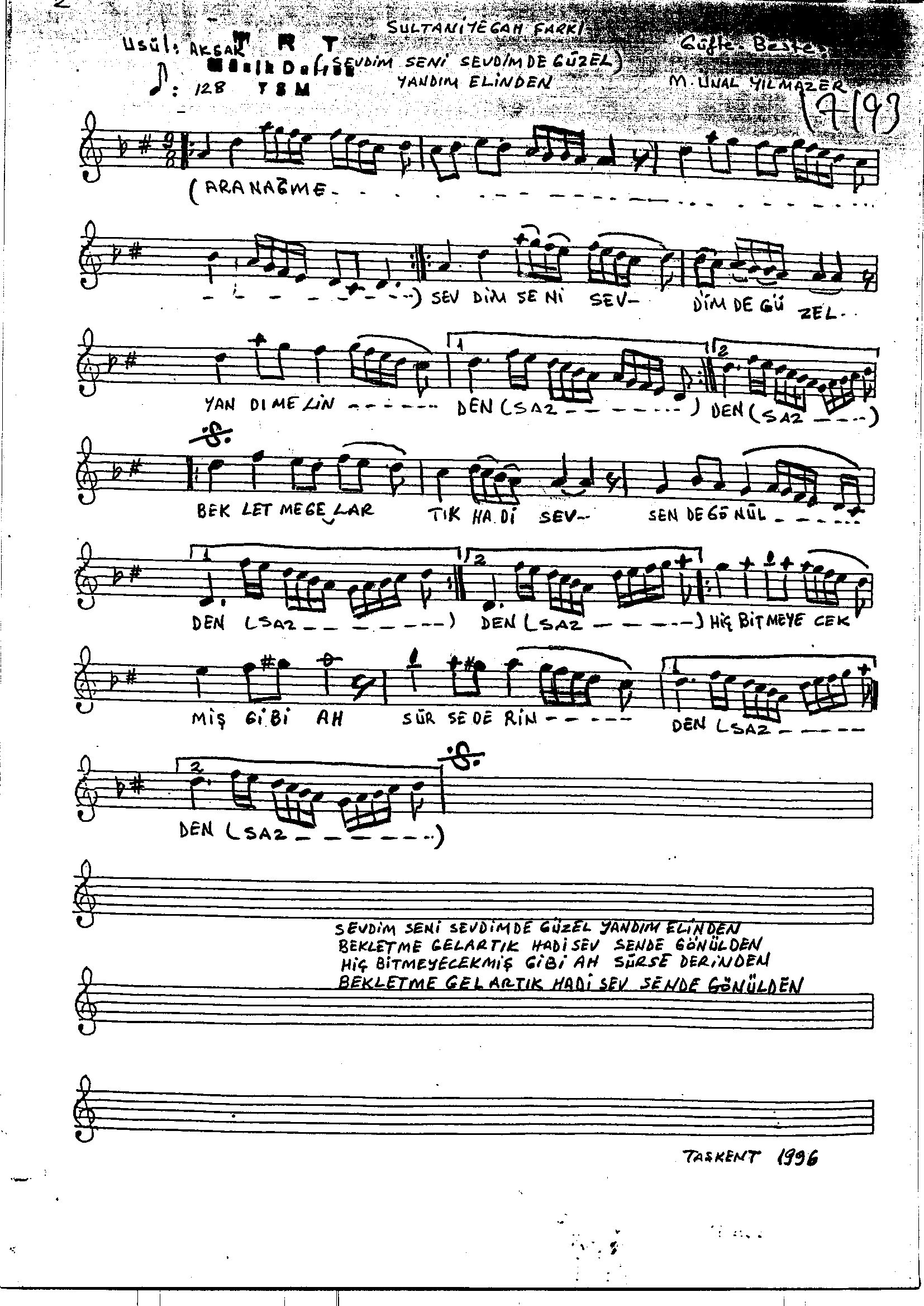 Sultânî-Yegâh - Şarkı - Mustafa Ünal Yılmazer - Sayfa 1