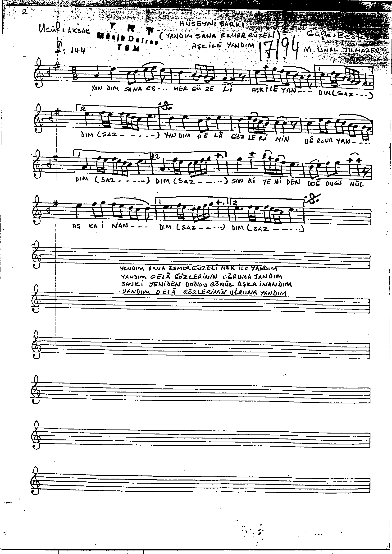 Hüseynî - Şarkı - Mustafa Ünal Yılmazer - Sayfa 1