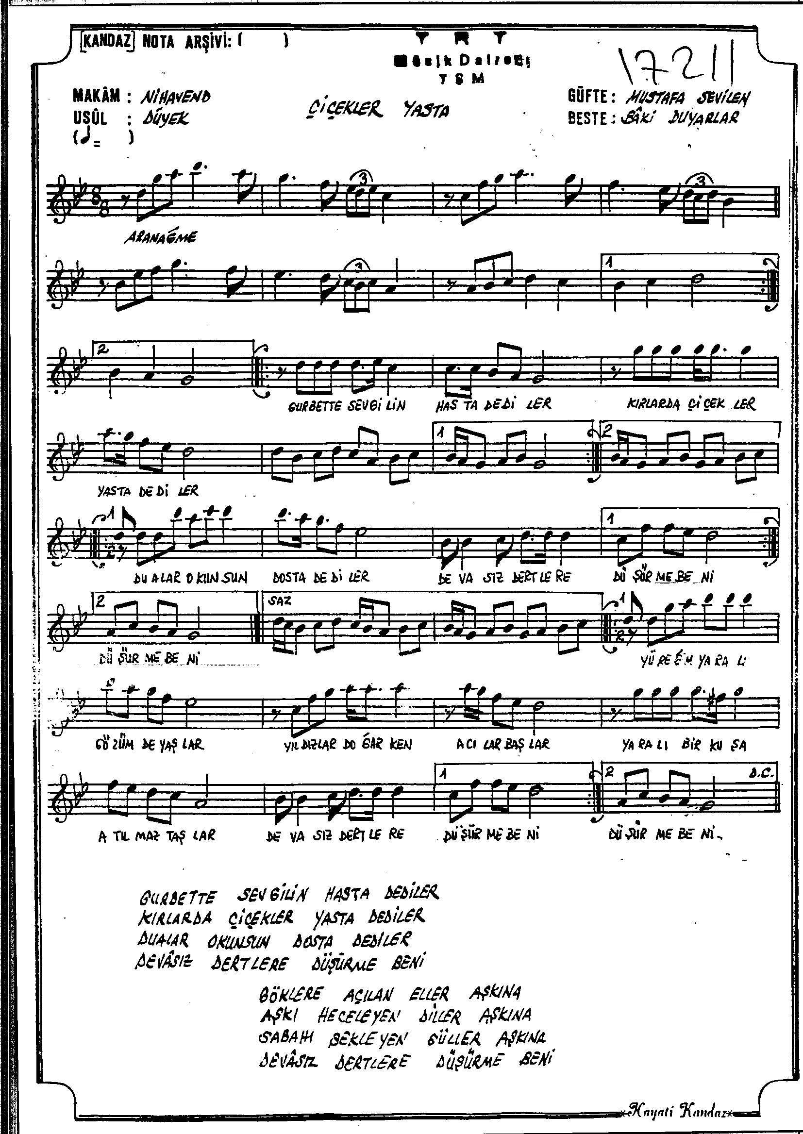 Nihâvend - Şarkı - Bâki Duyarlar - Sayfa 1