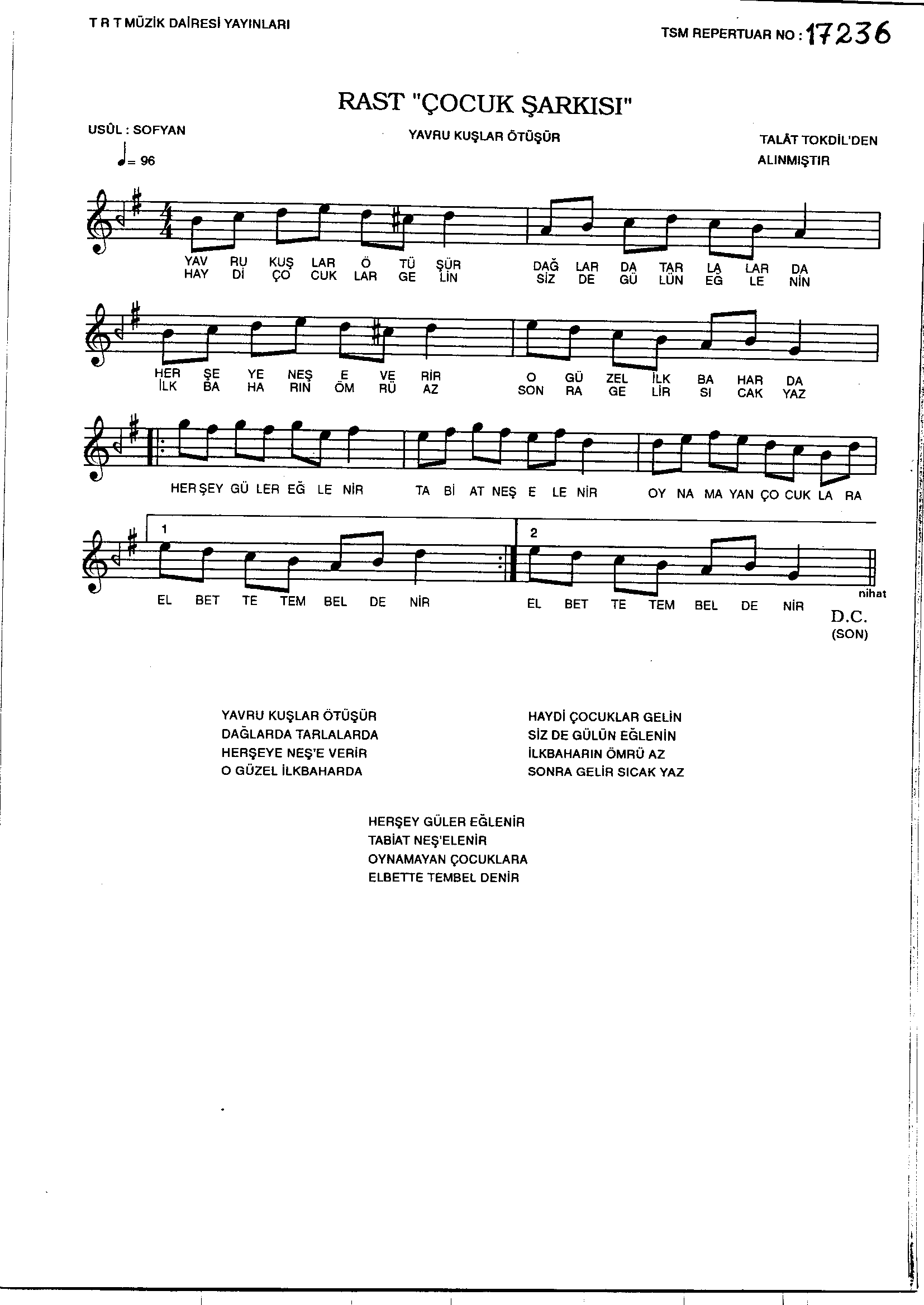 Rast - Çocuk Şarkısı - (Talât Tokdil'den alınmıştır) - Sayfa 1