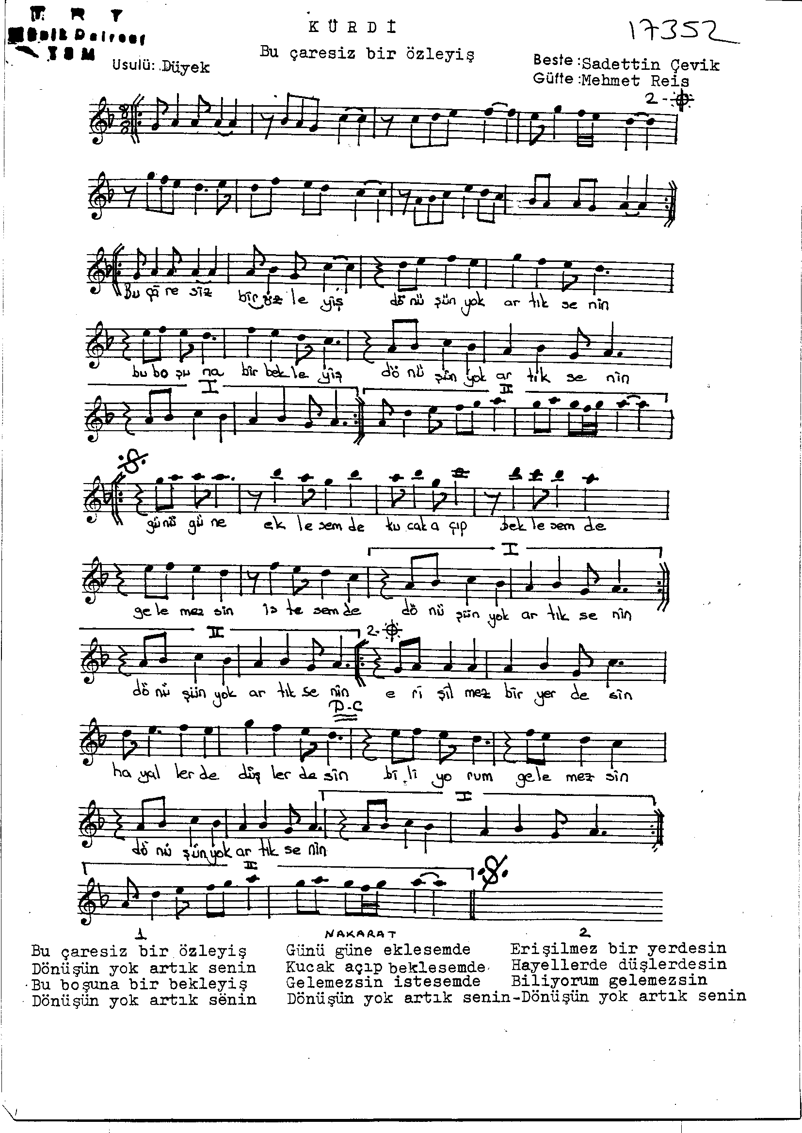 Kürdi - Şarkı - Sadettin Çevik - Sayfa 1