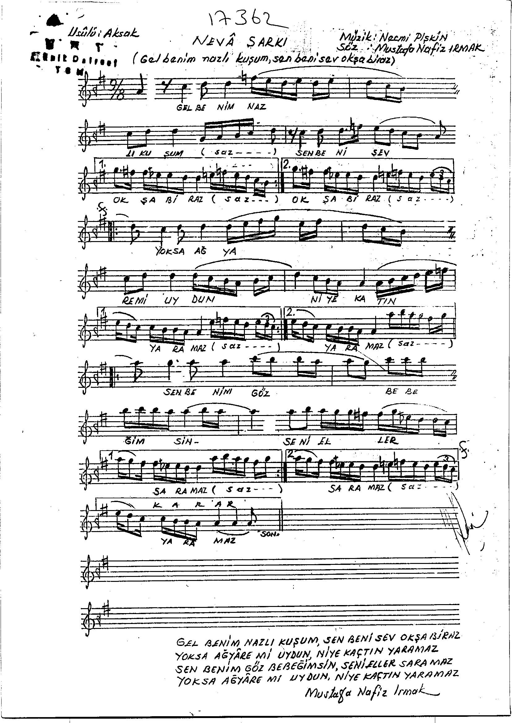 Neva - Şarkı - Necmi Pişkin - Sayfa 1