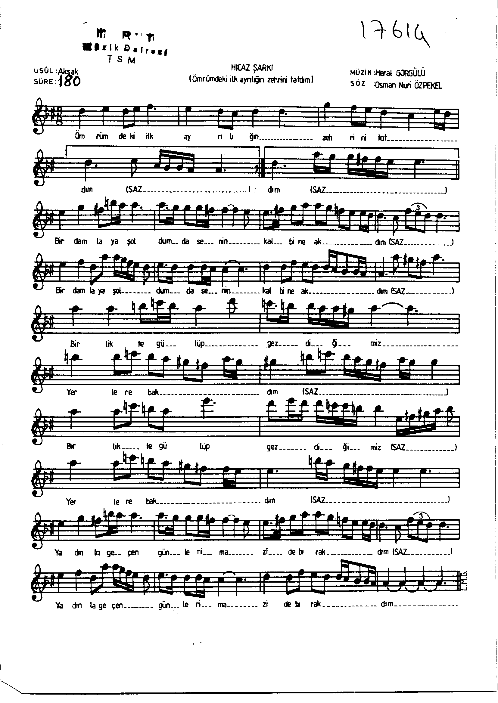 Hicâz - Şarkı - Merâl Görgülü - Sayfa 1