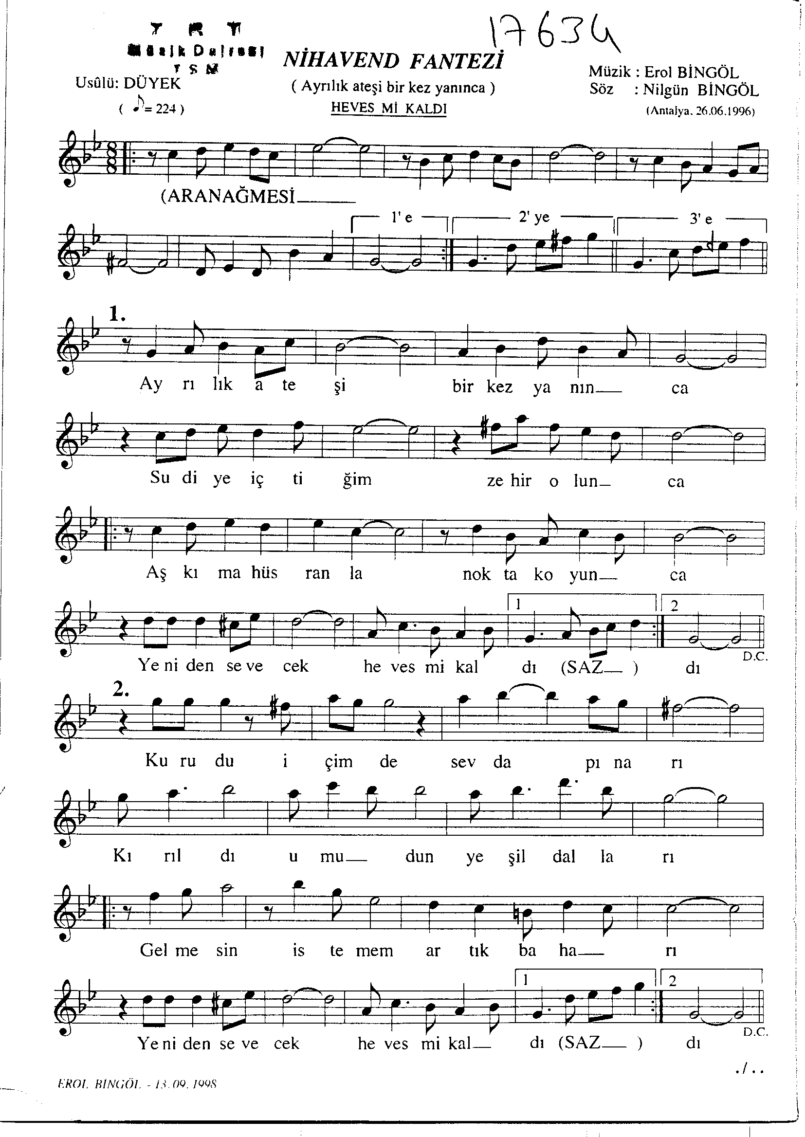 Nihâvend - Şarkı - Erol Bingöl - Sayfa 1