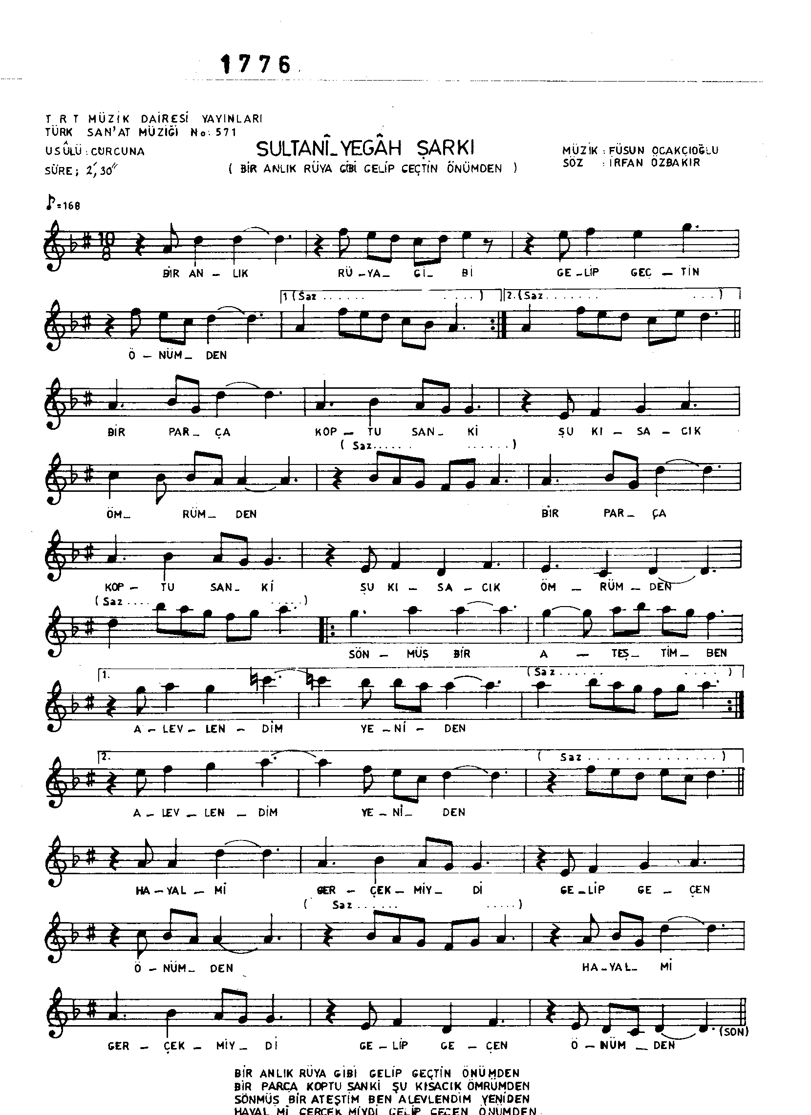 Sultânî-Yegâh - Şarkı - İrfan Özbakır - Sayfa 1