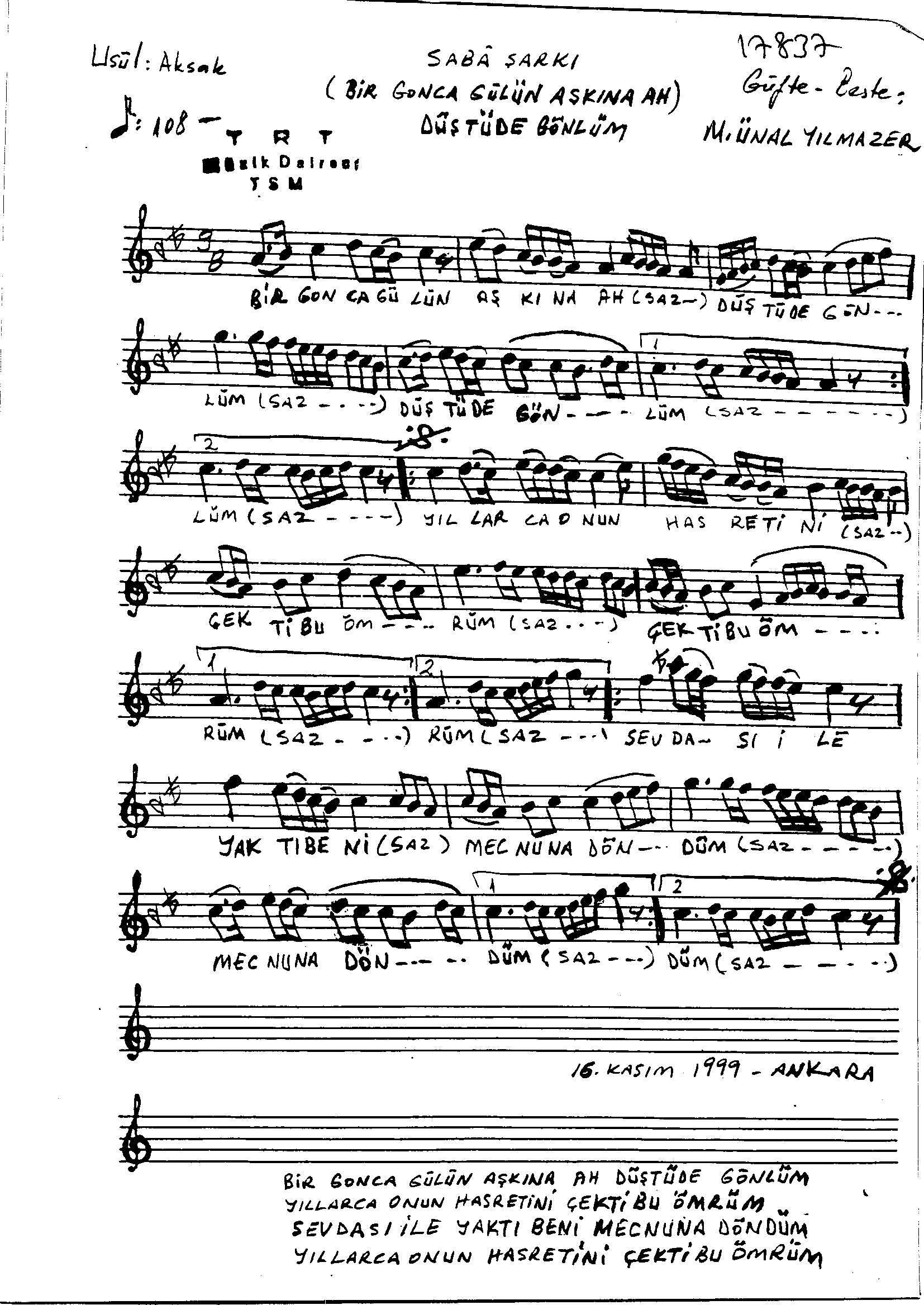 Sabâ - Şarkı - Mustafa Ünal Yılmazer - Sayfa 1