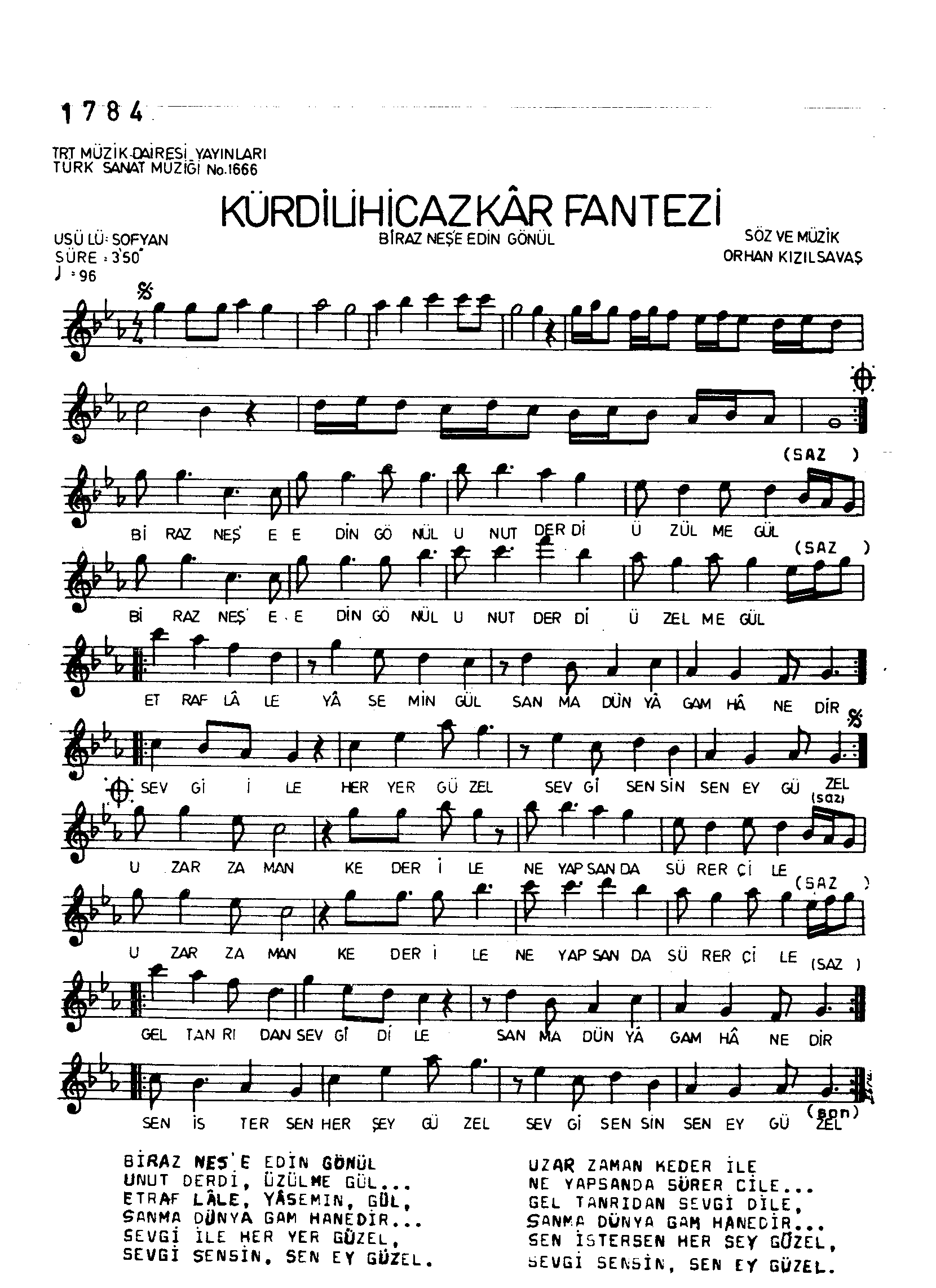 Kürdîlî Hicazkâr - Şarkı - Orhan Kızılsavaş - Sayfa 1