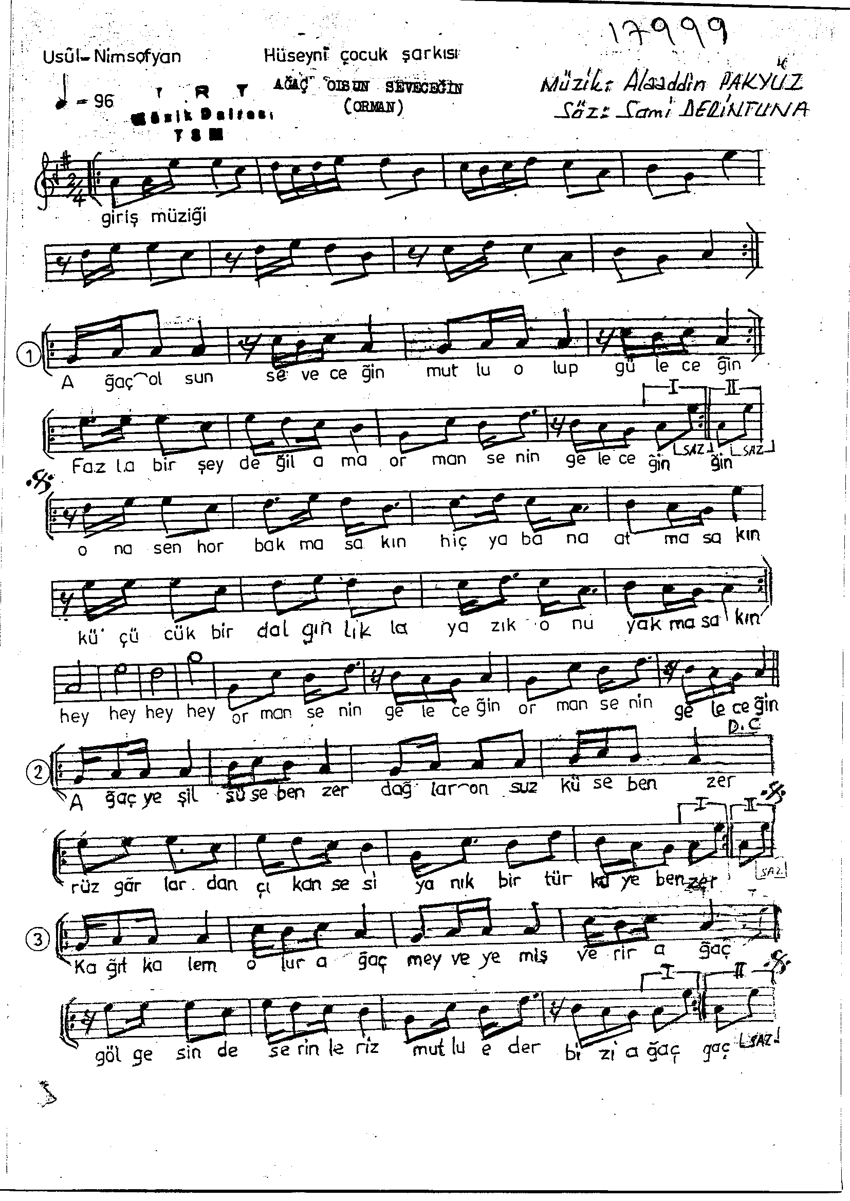 Hüseynî - Çocuk Şarkısı - Alâaddin Pakyüz - Sayfa 1