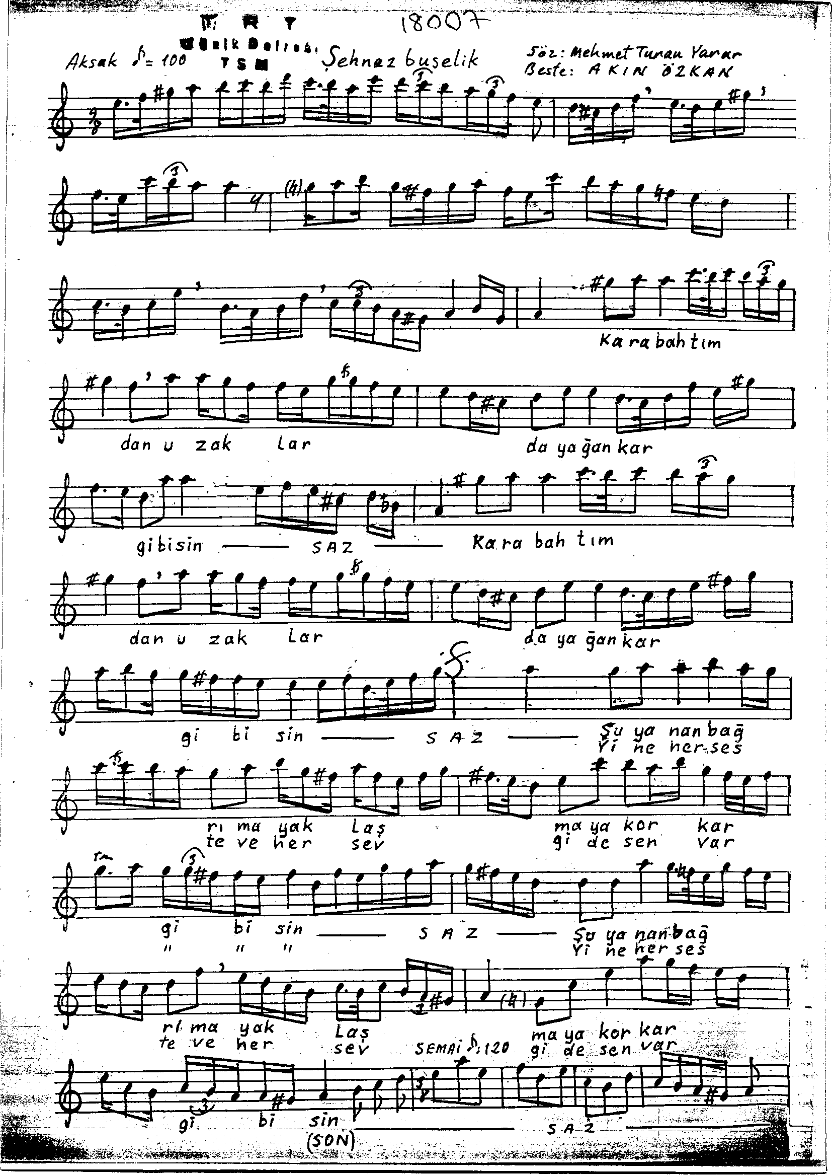 Şehnâz Bûselik - Şarkı - Akın Özkan - Sayfa 1