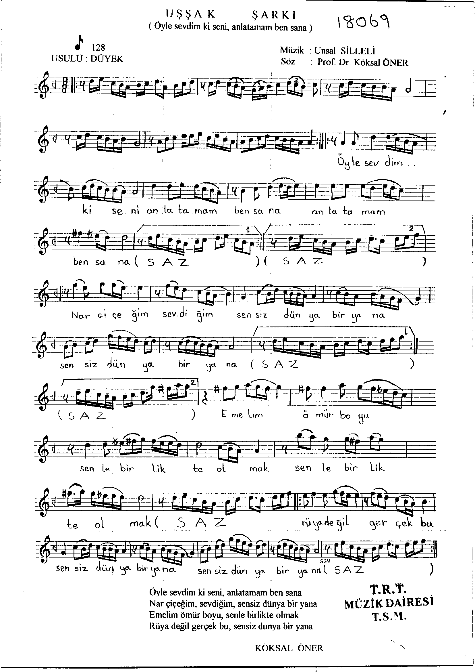 Uşşak - Şarkı - Ünsal Silleli - Sayfa 1