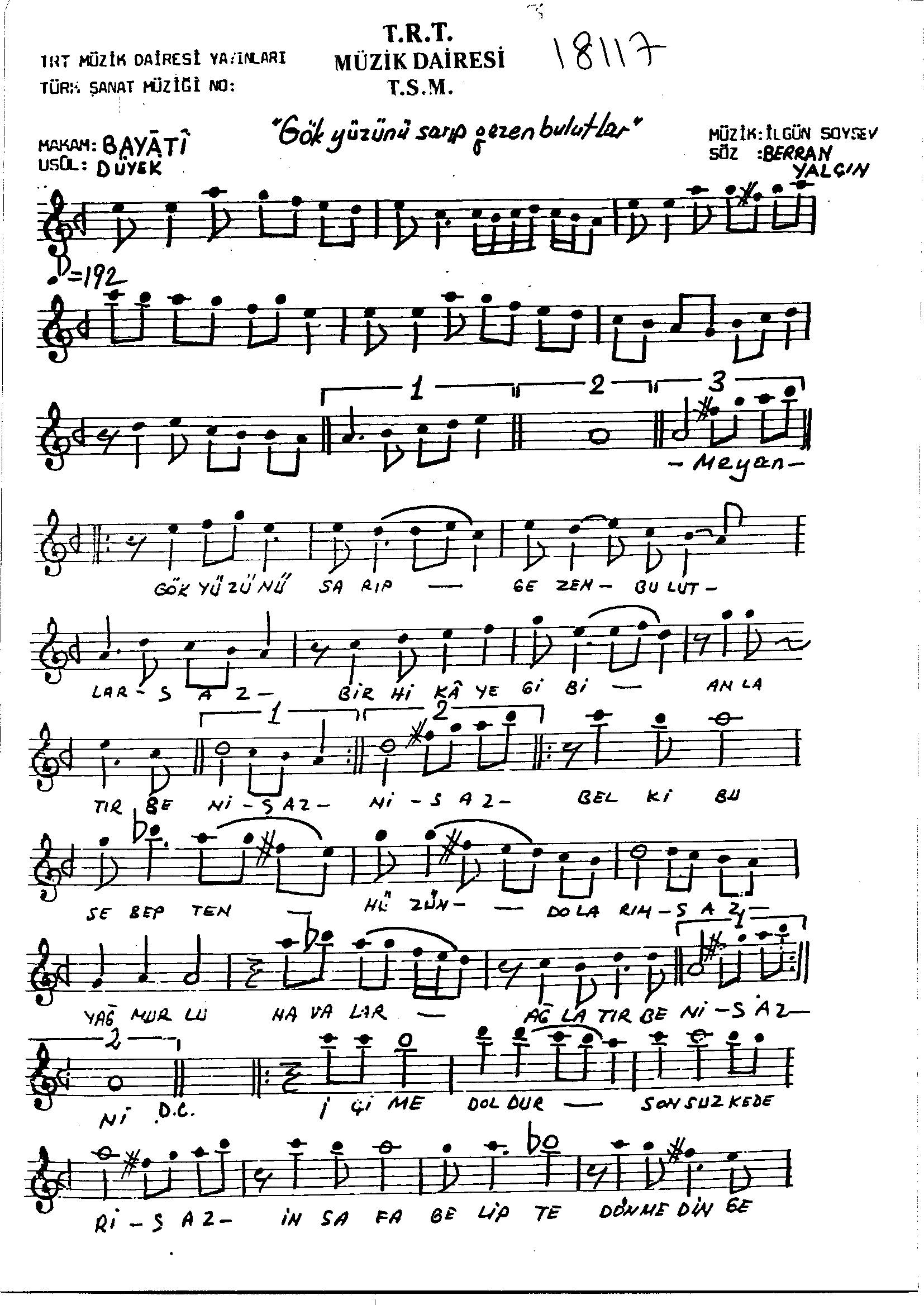 Beyâtî - Şarkı - İlgün Soysev - Sayfa 1