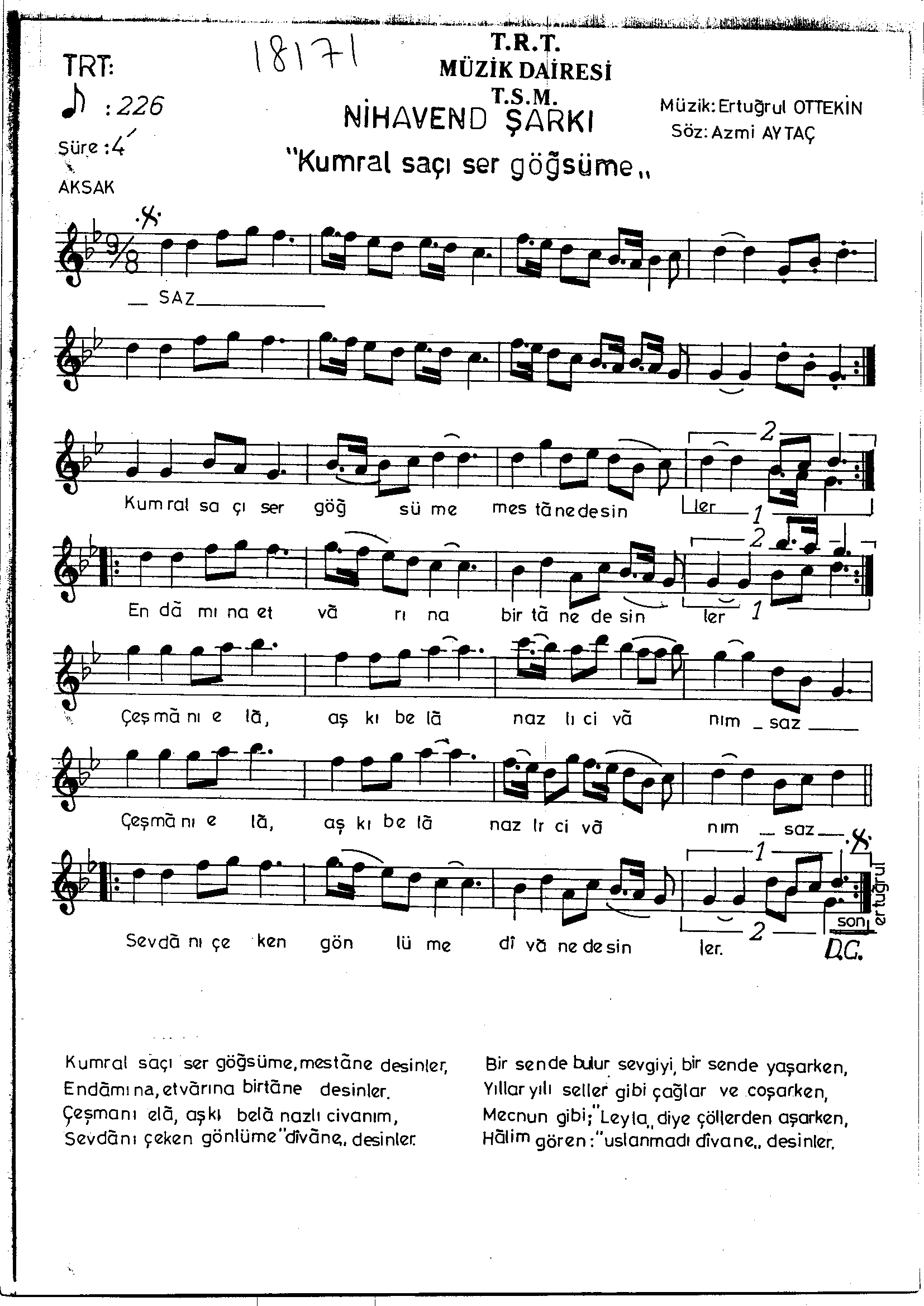 Nihâvend - Şarkı - Ertuğrul Ottekin - Sayfa 1