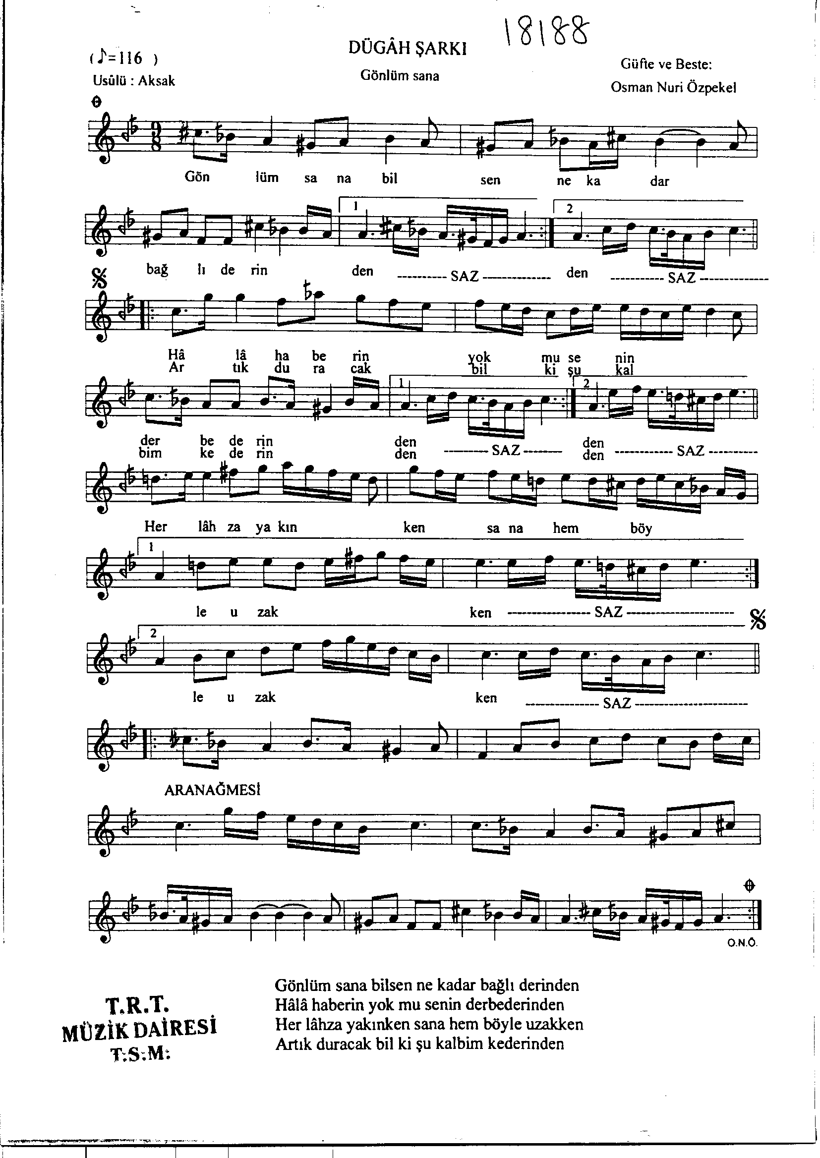 Dügâh - Şarkı - Osman Nûri Özpekel - Sayfa 1