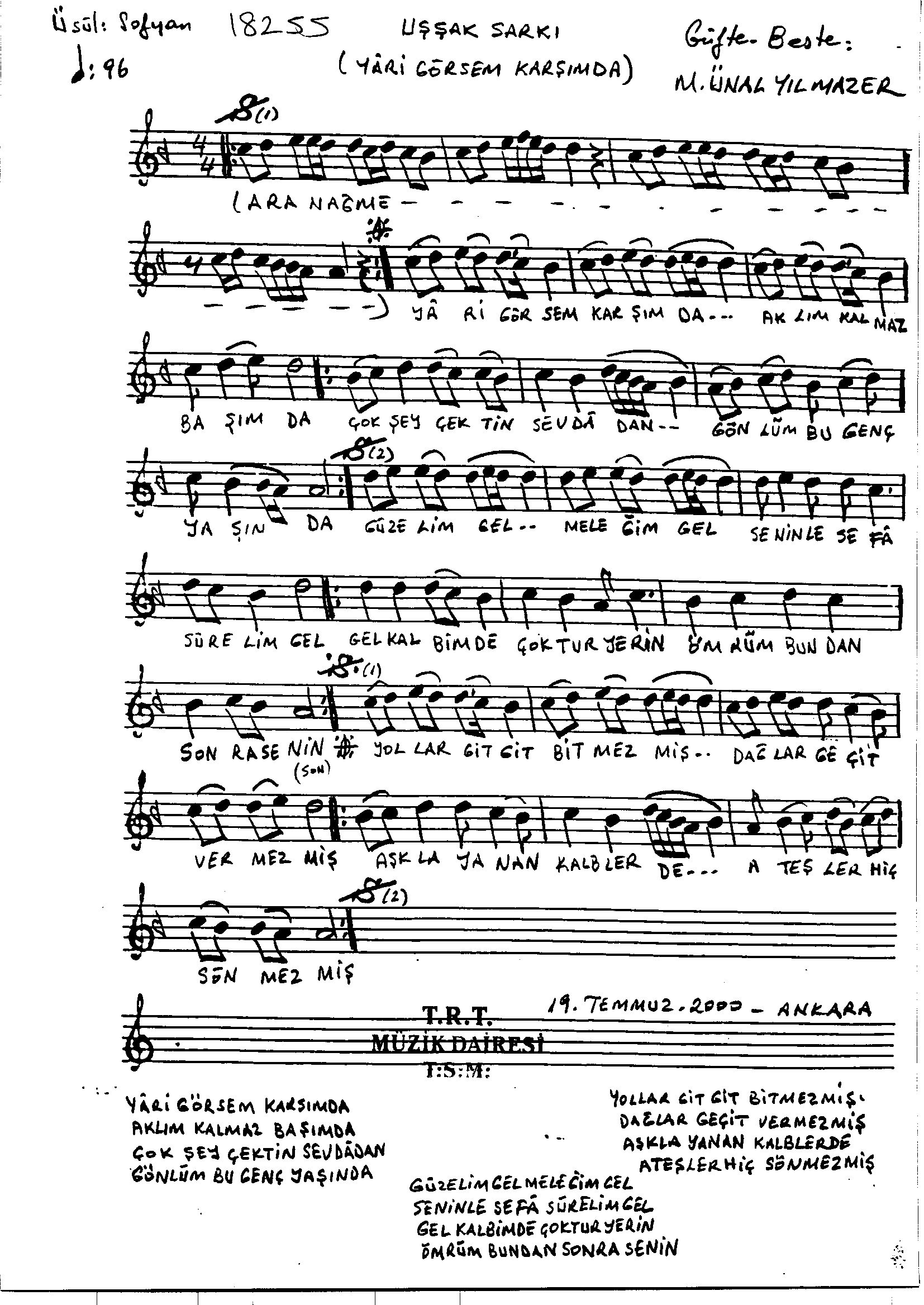 Uşşak - Şarkı - Mustafa Ünal Yılmazer - Sayfa 1