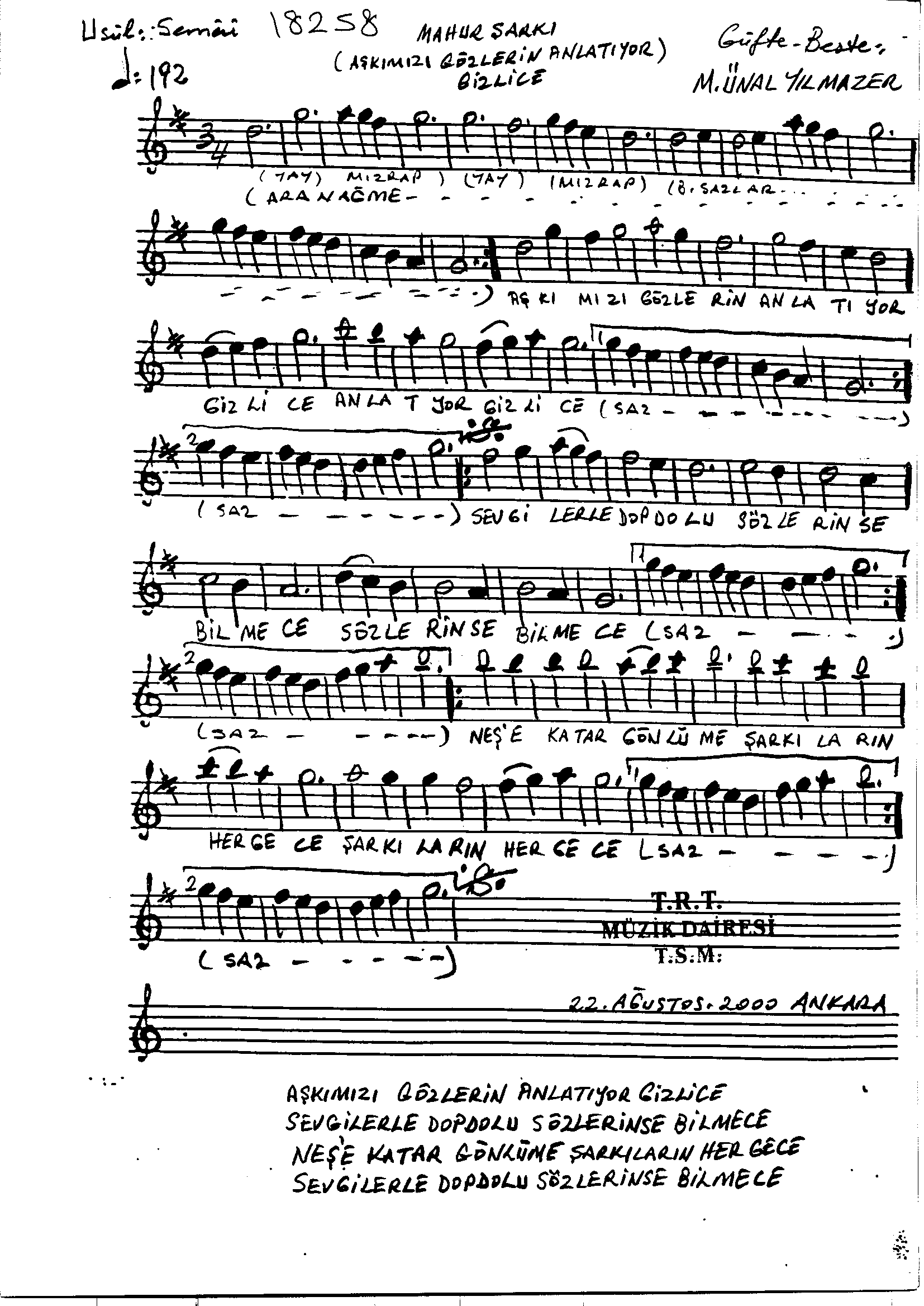 Mâhûr - Şarkı - Mustafa Ünal Yılmazer - Sayfa 1