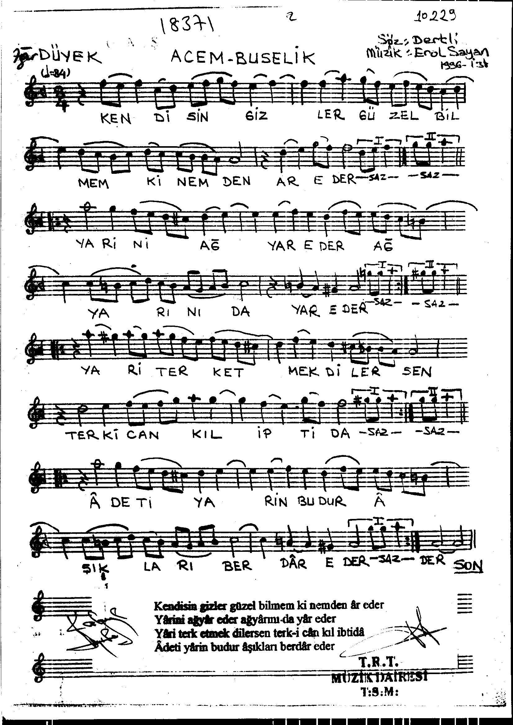 Acem-Bûselik - Şarkı - Erol Sayan - Sayfa 1