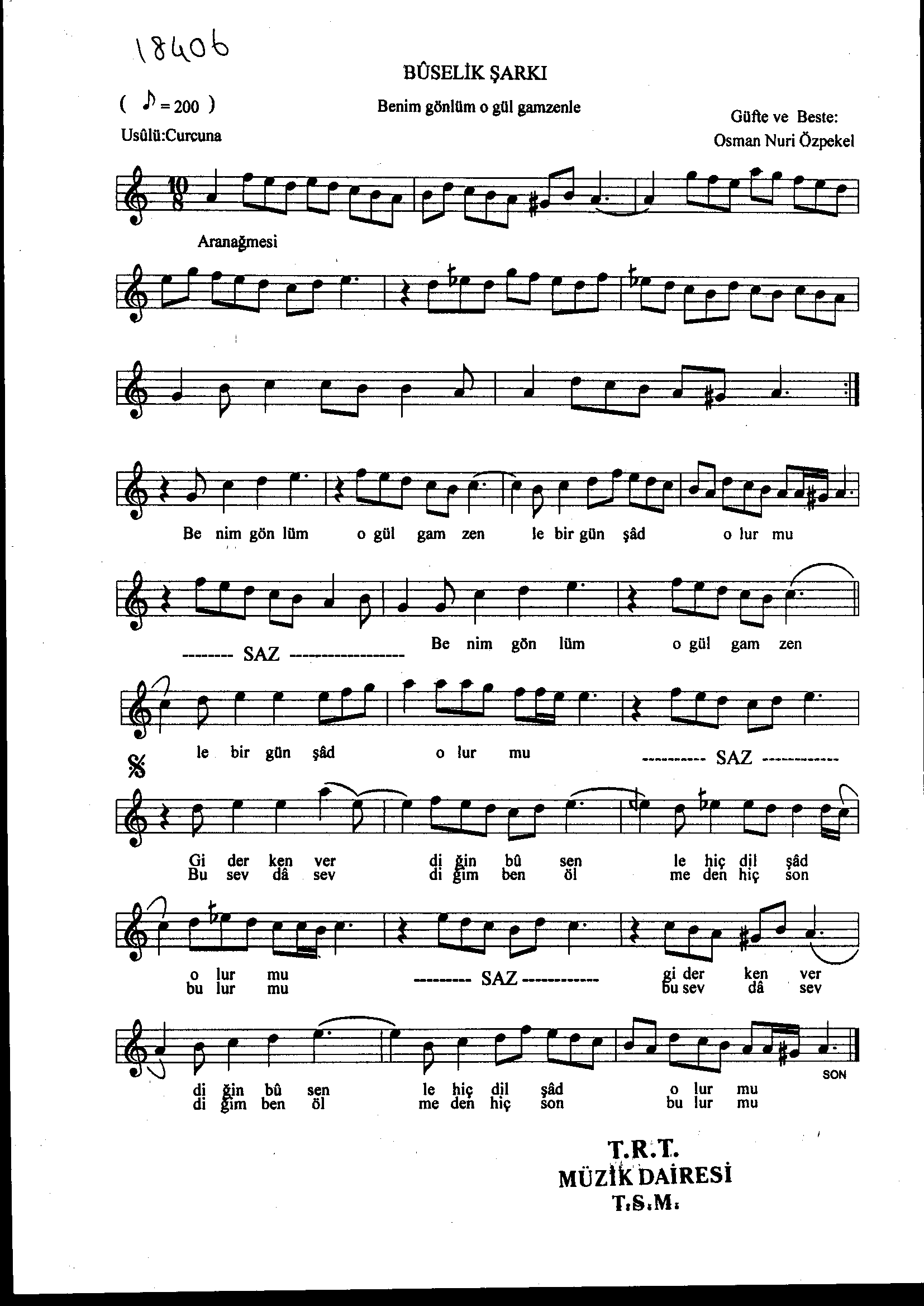 Bûselik - Şarkı - Osman Nûri Özpekel - Sayfa 1