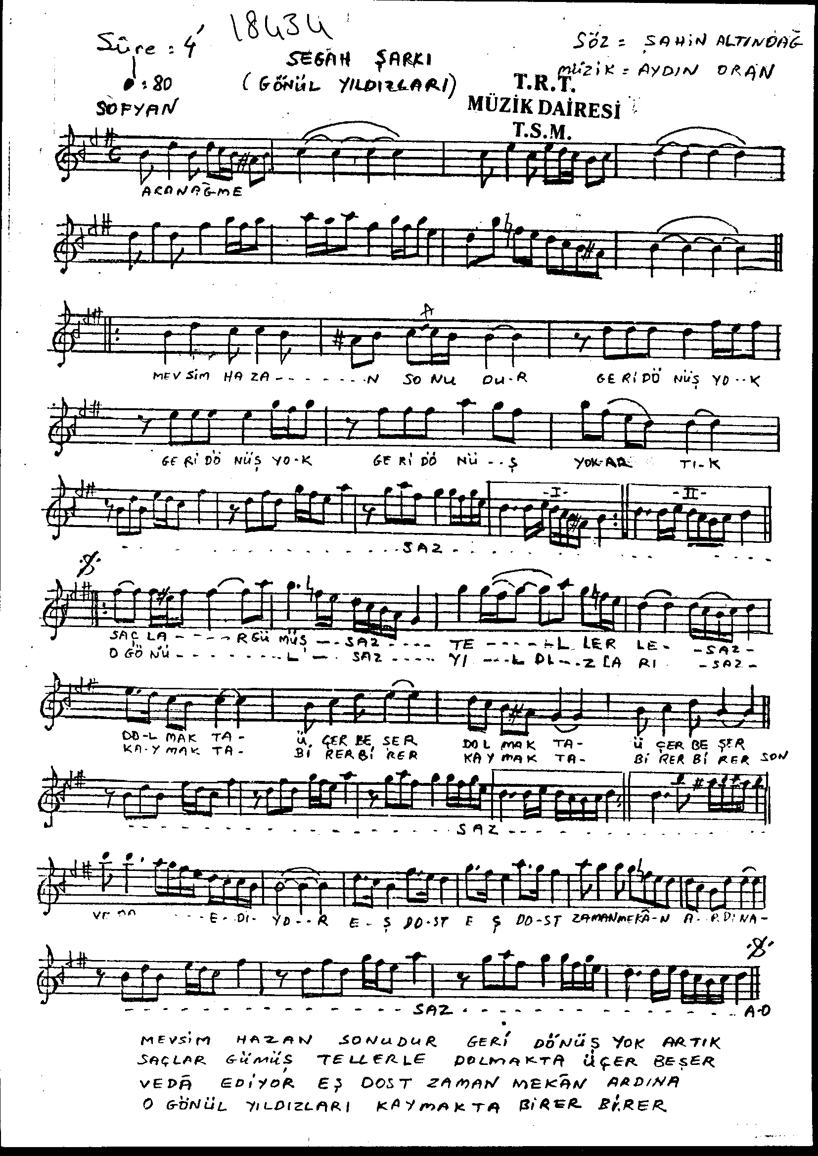 Segâh - Şarkı - Aydın Oran - Sayfa 1