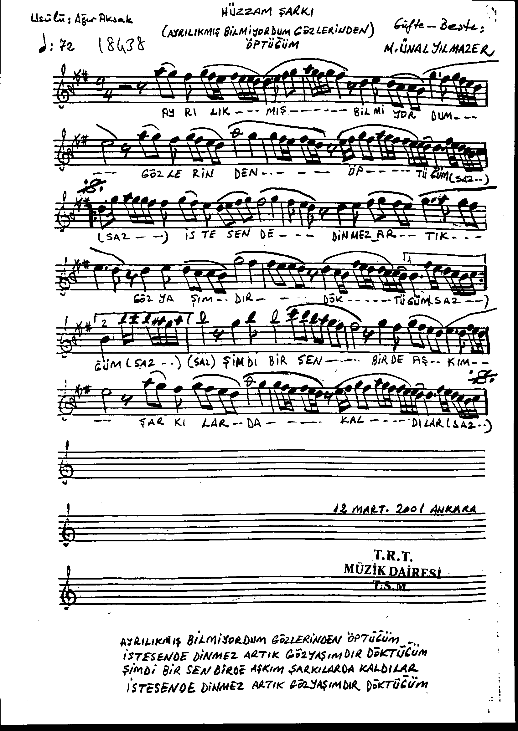 Hüzzâm - Şarkı - Mustafa Ünal Yılmazer - Sayfa 1