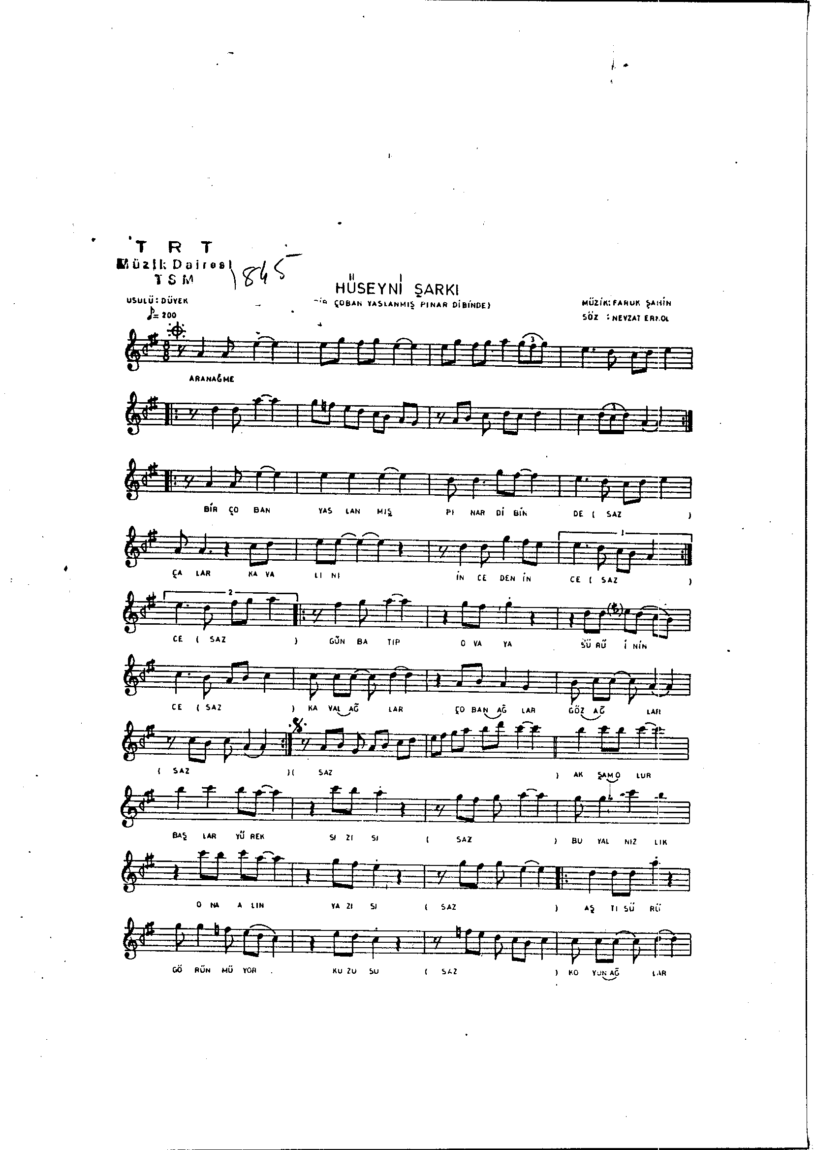 Hüseynî - Şarkı - Faruk Şahin - Sayfa 1