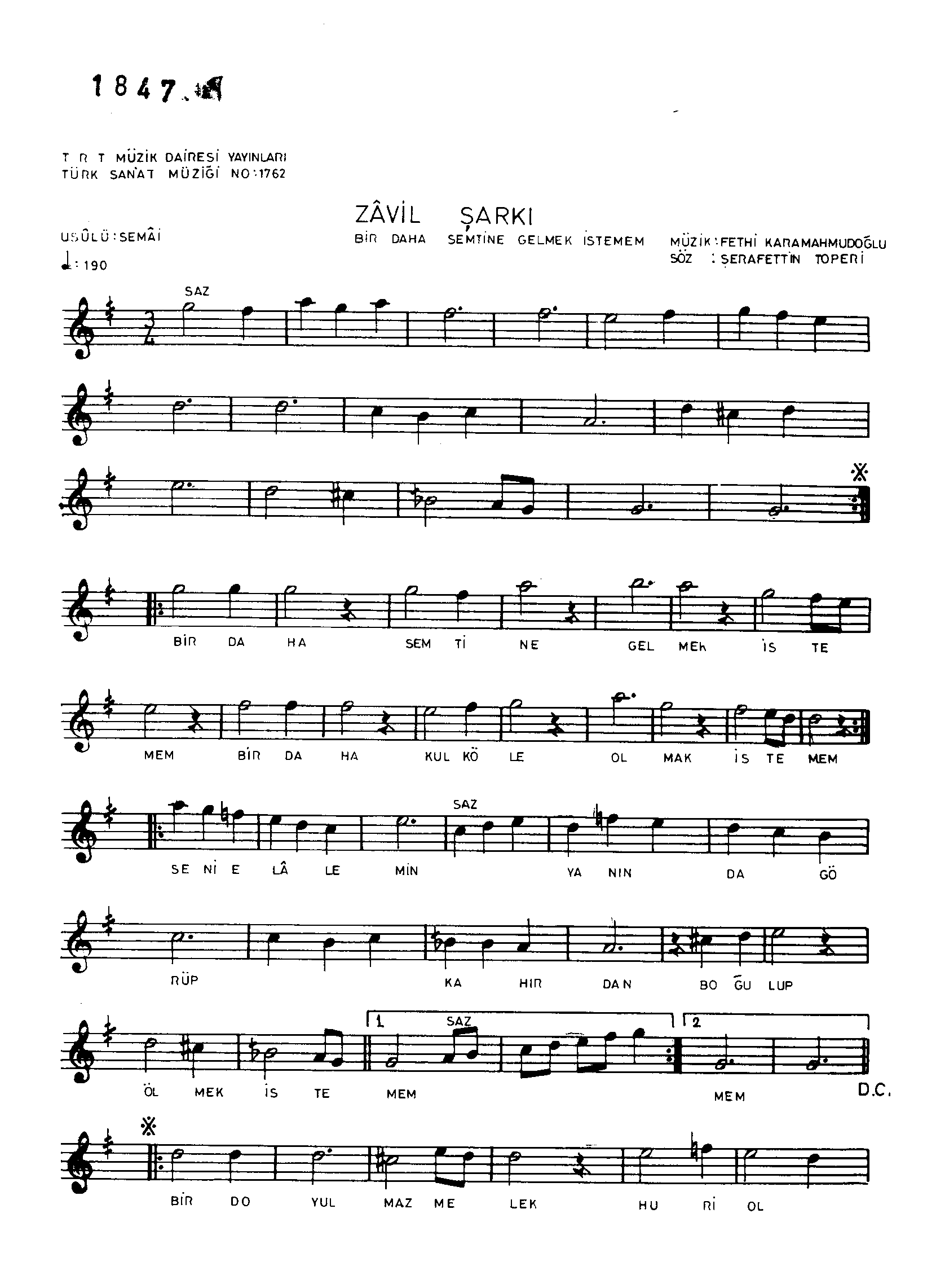 Zâvil - Şarkı - Fethi Karamahmudoğlu - Sayfa 1