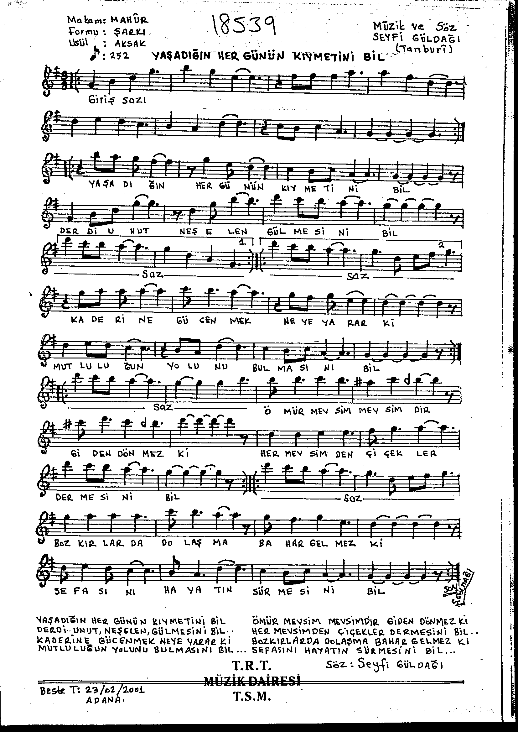 Mâhûr - Şarkı - Seyfi Güldağı - Sayfa 1