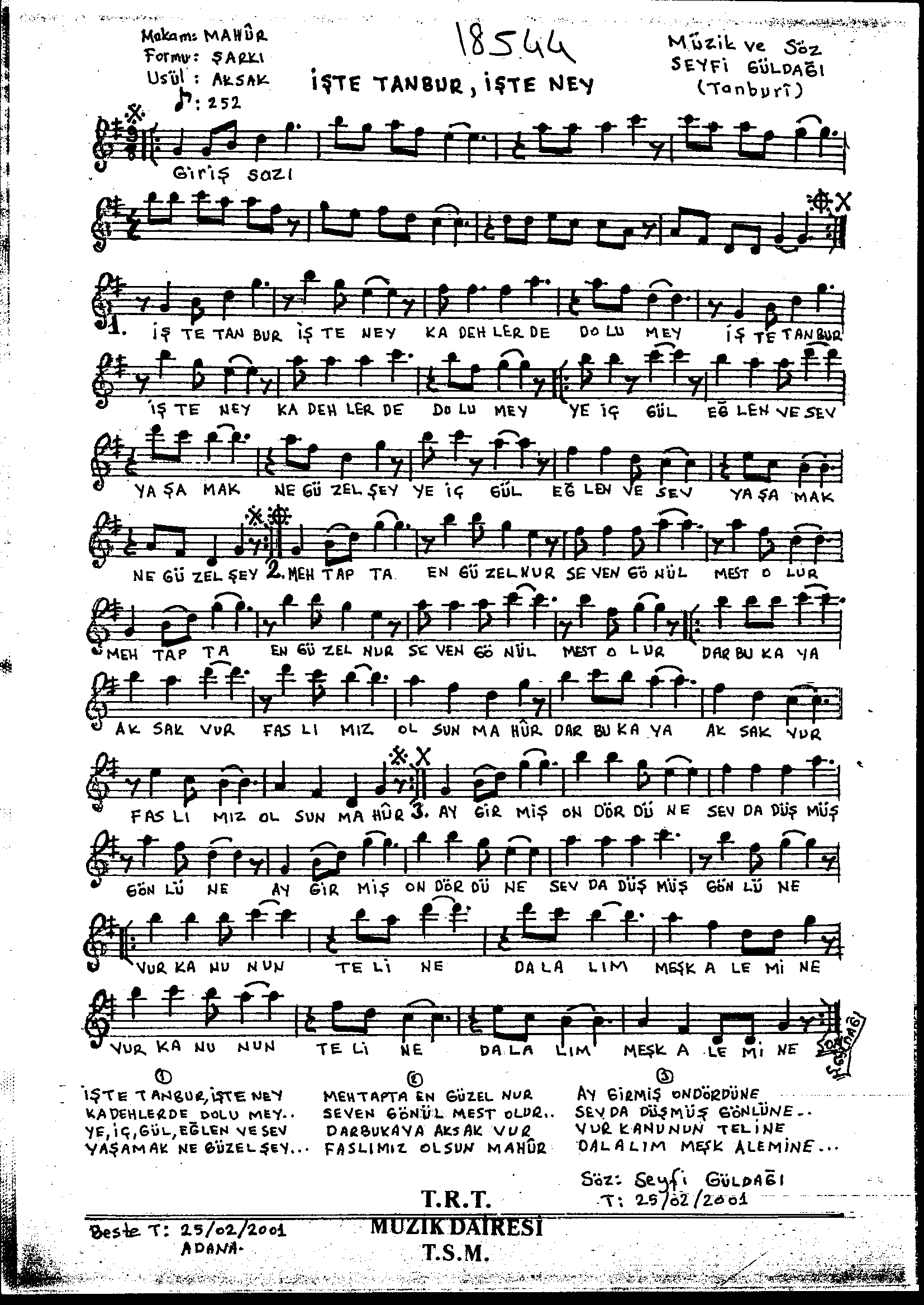 Mâhûr - Şarkı - Seyfi Güldağı - Sayfa 1
