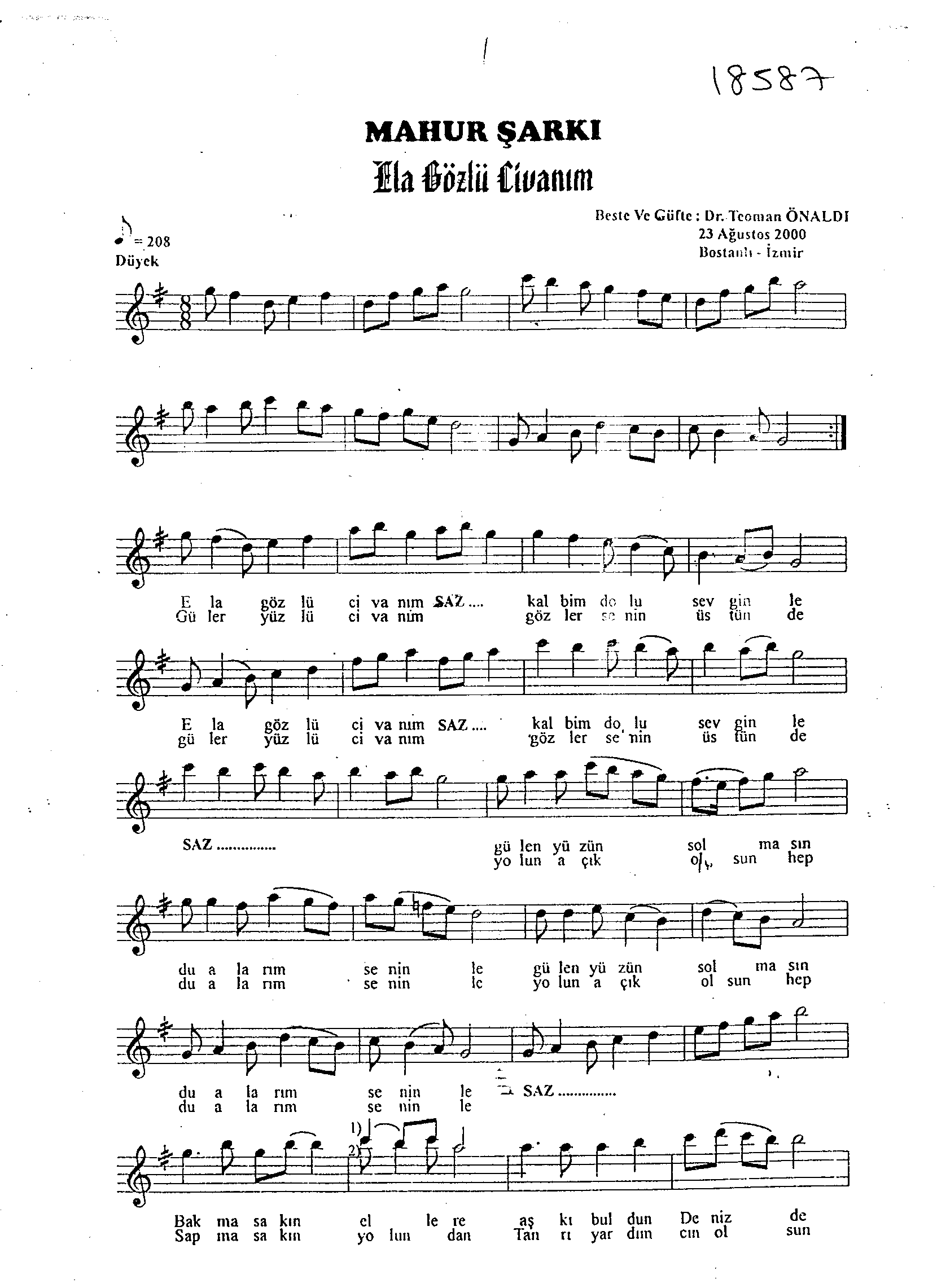 Mâhûr - Şarkı - Teoman Önaldı - Sayfa 1